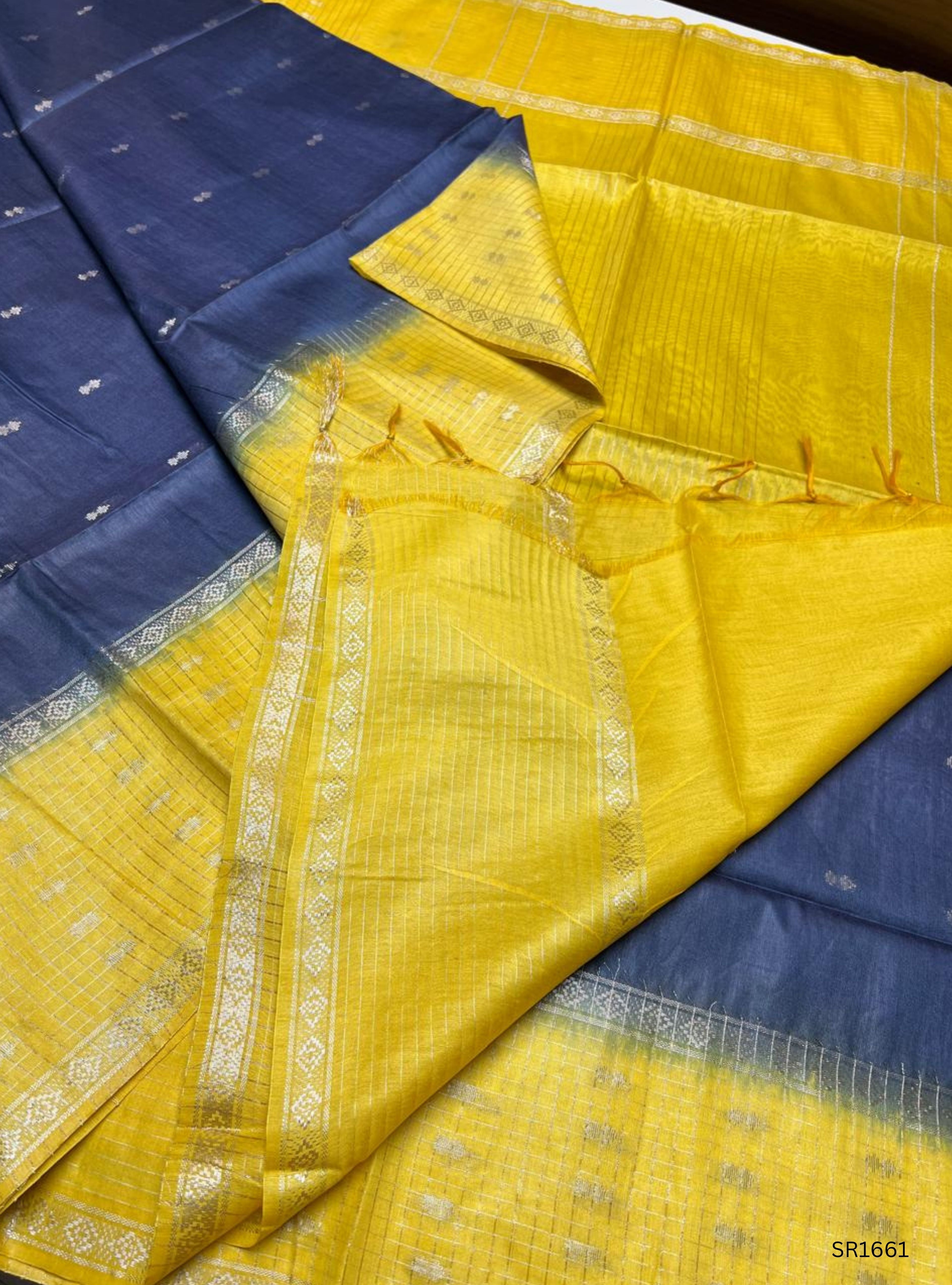 Yellow & Grey - Semi Tissue Saree