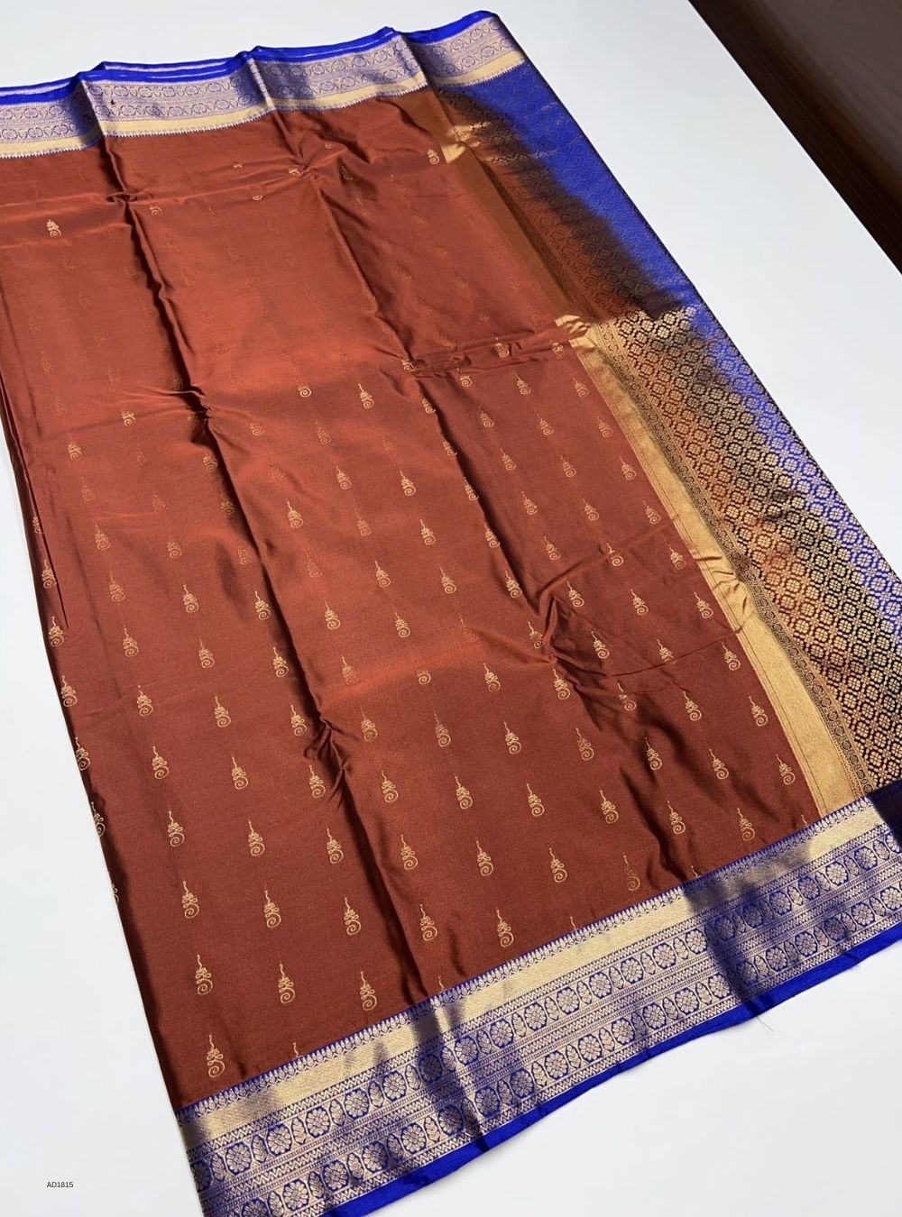 Brown & Royal Blue - Semi Silk Saree