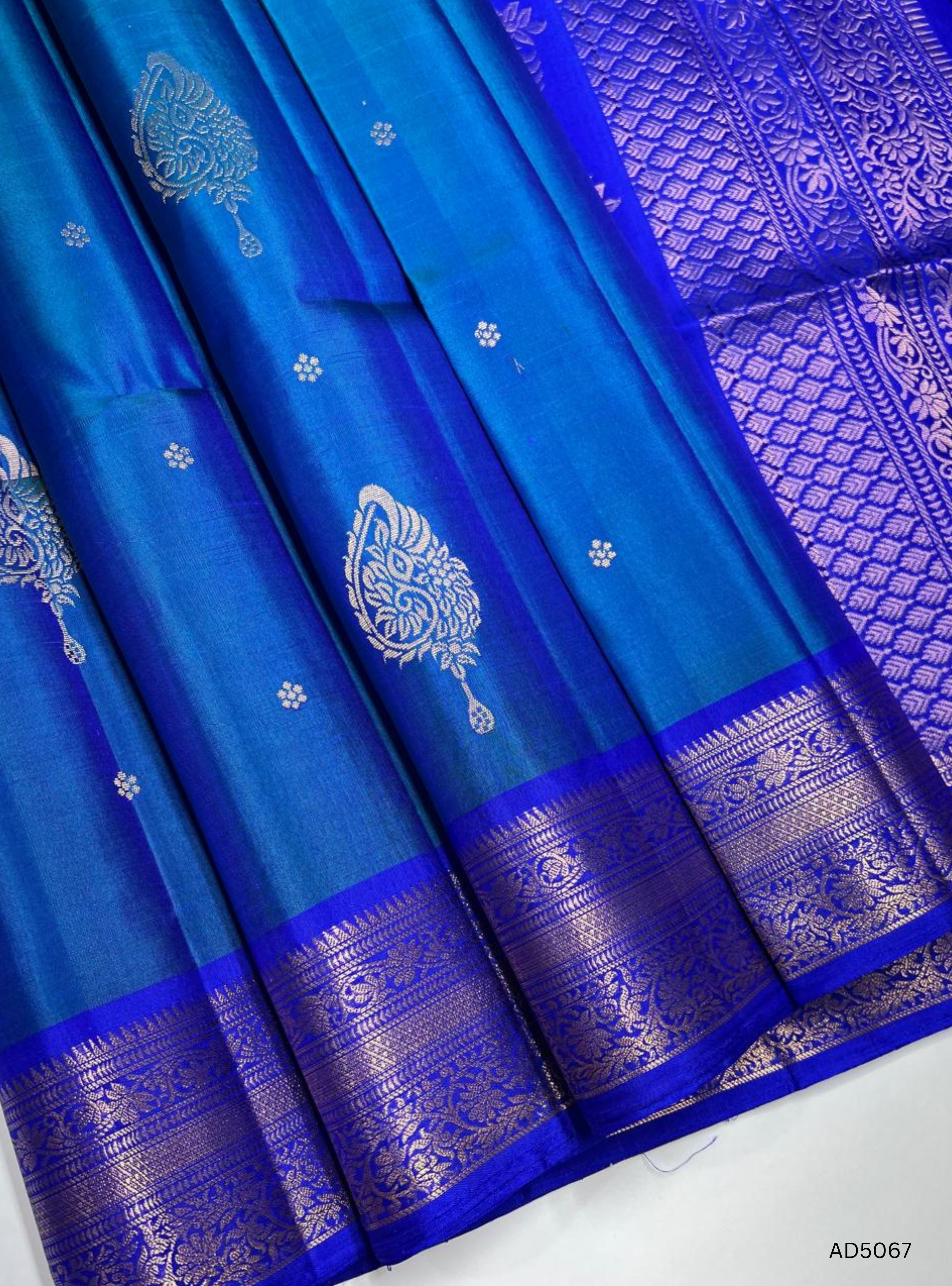 Peacock Blue - Kanchi Border Soft Silk Saree