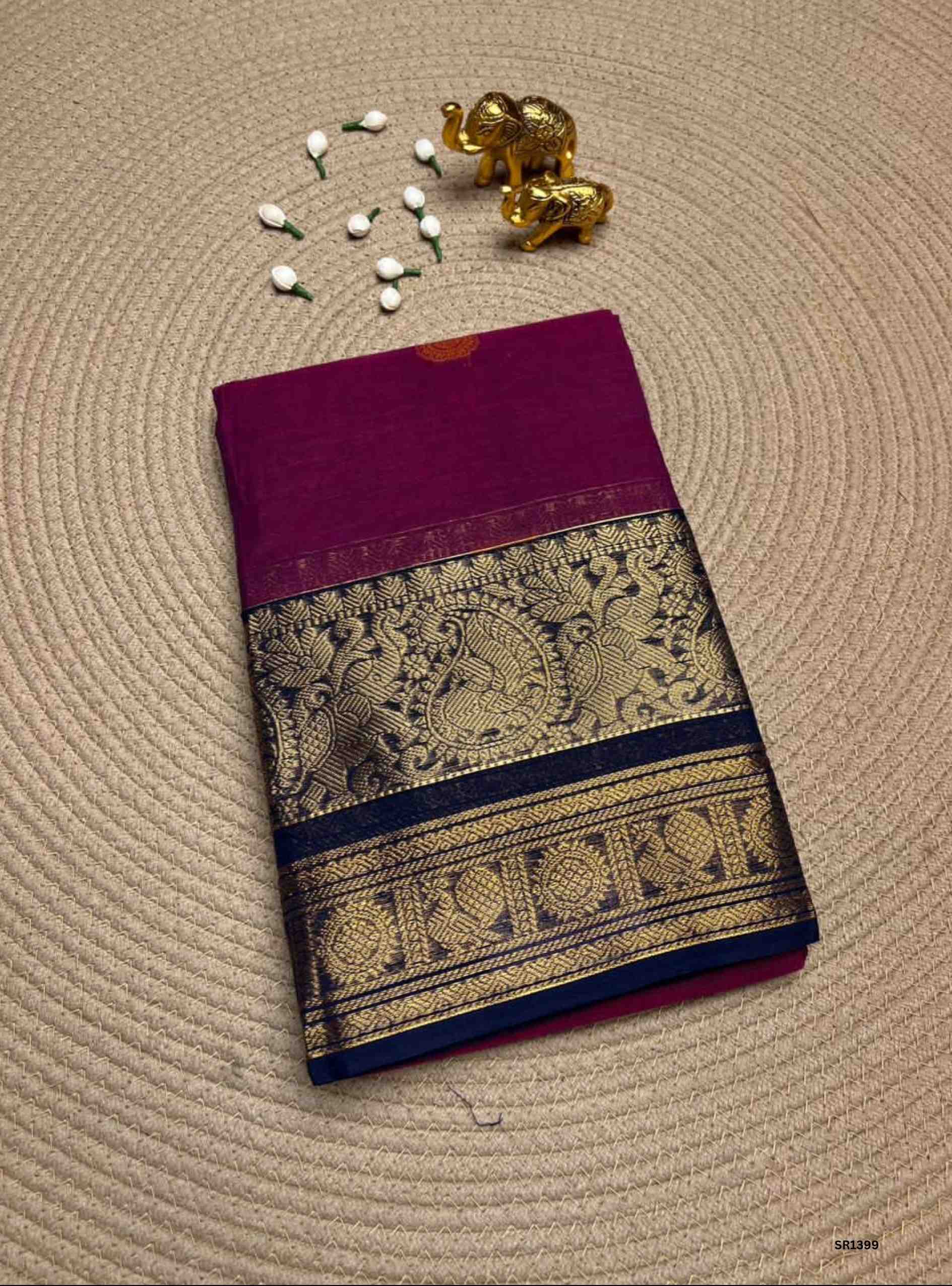 Magenta & Navy Blue - Kanchi Cotton Saree