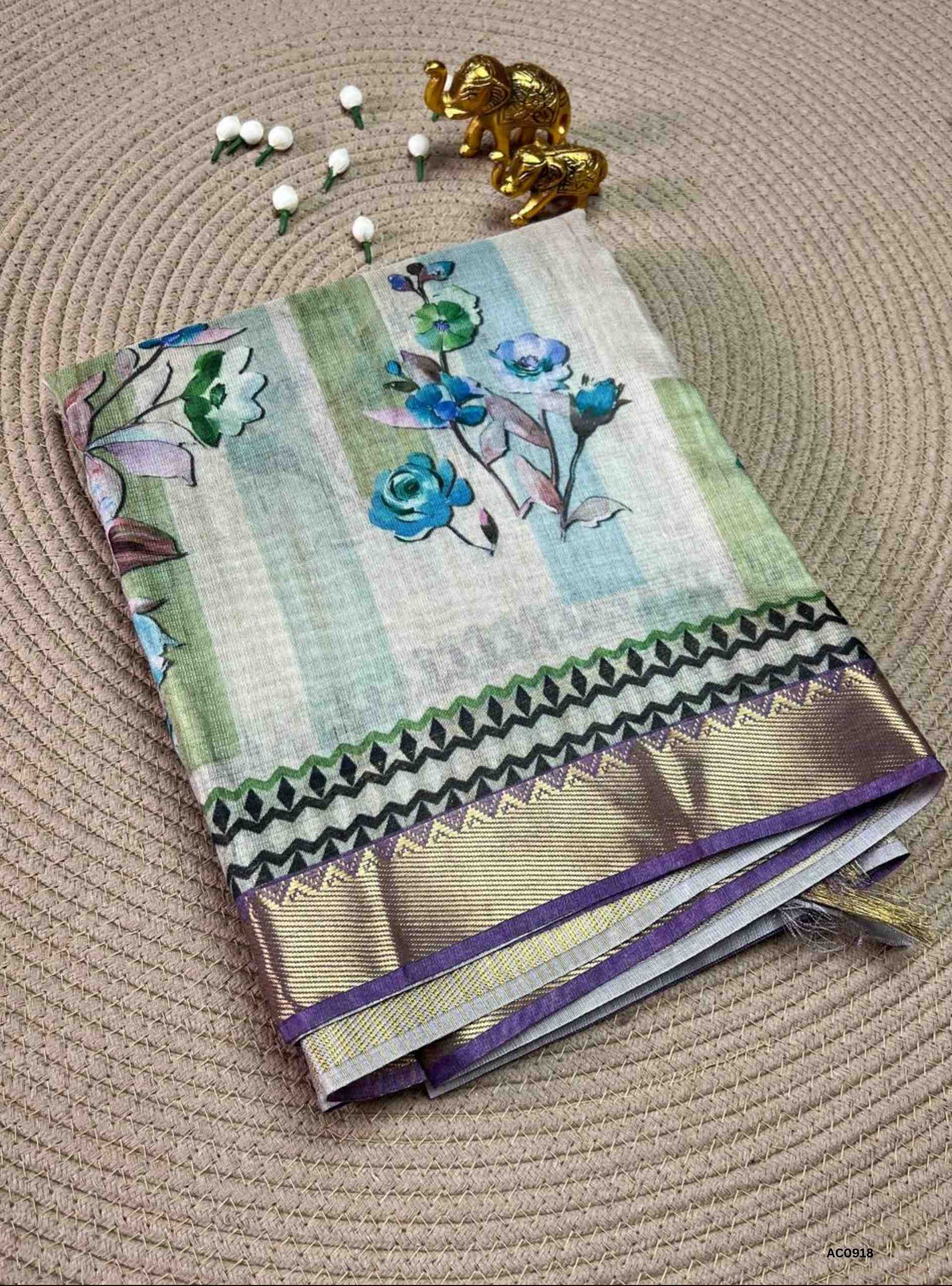 Half White & Lavender - Semi Tusser Saree