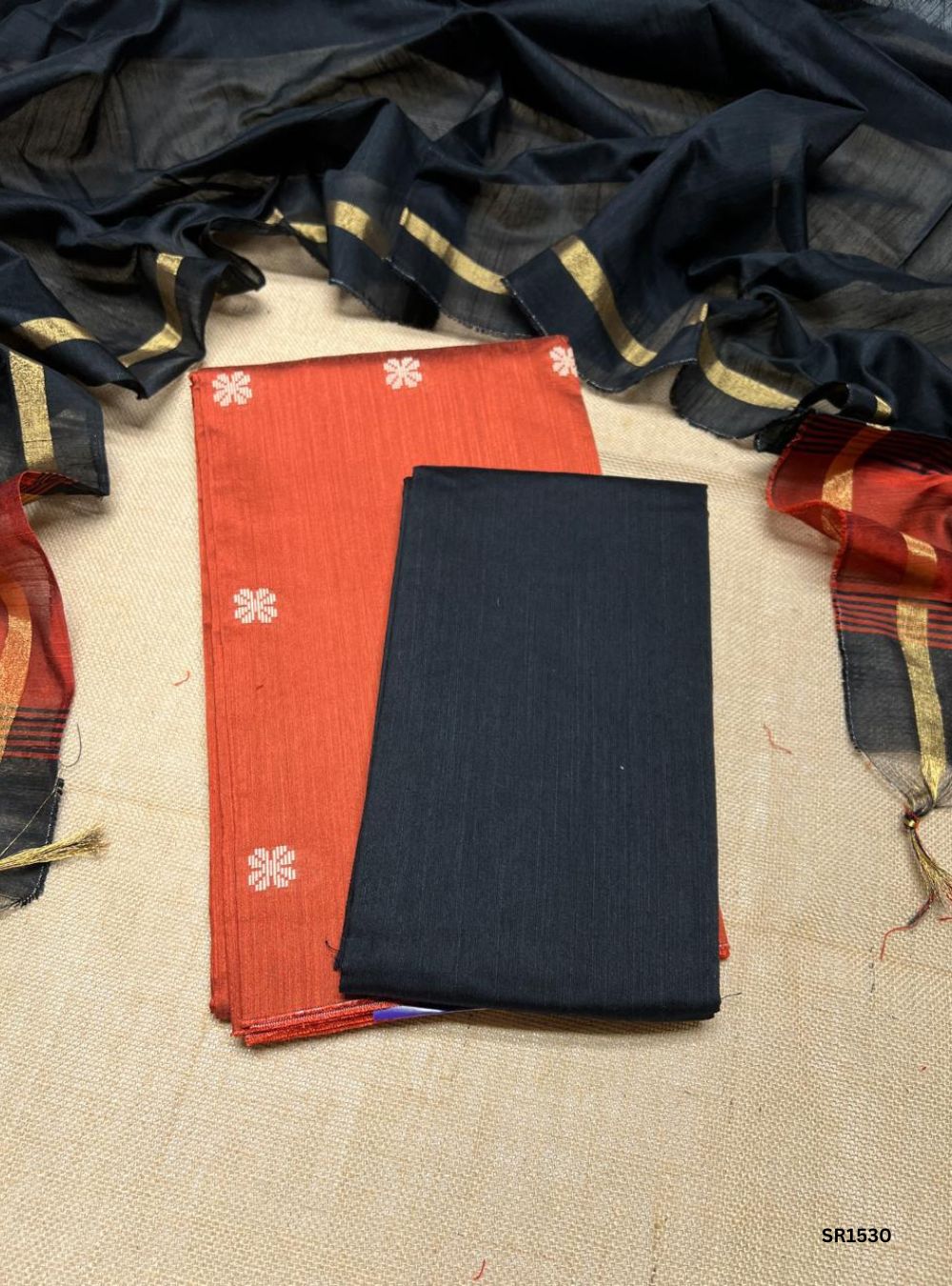 Rust - Raw Silk Unstiched Suit 3 Pc Set