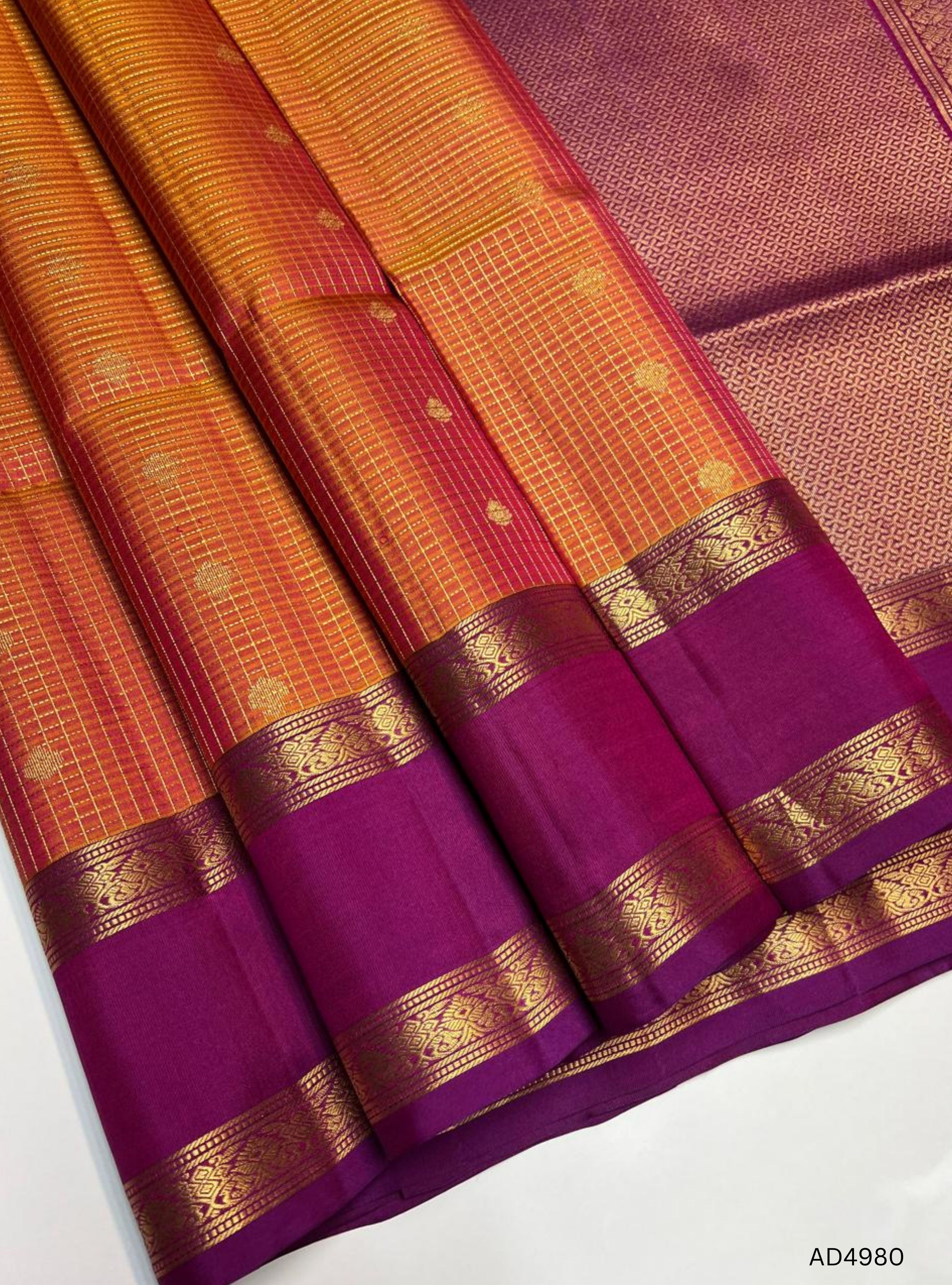 Dual Tone Orange & Purple - Checkerd Retta Pet Soft Silk Saree