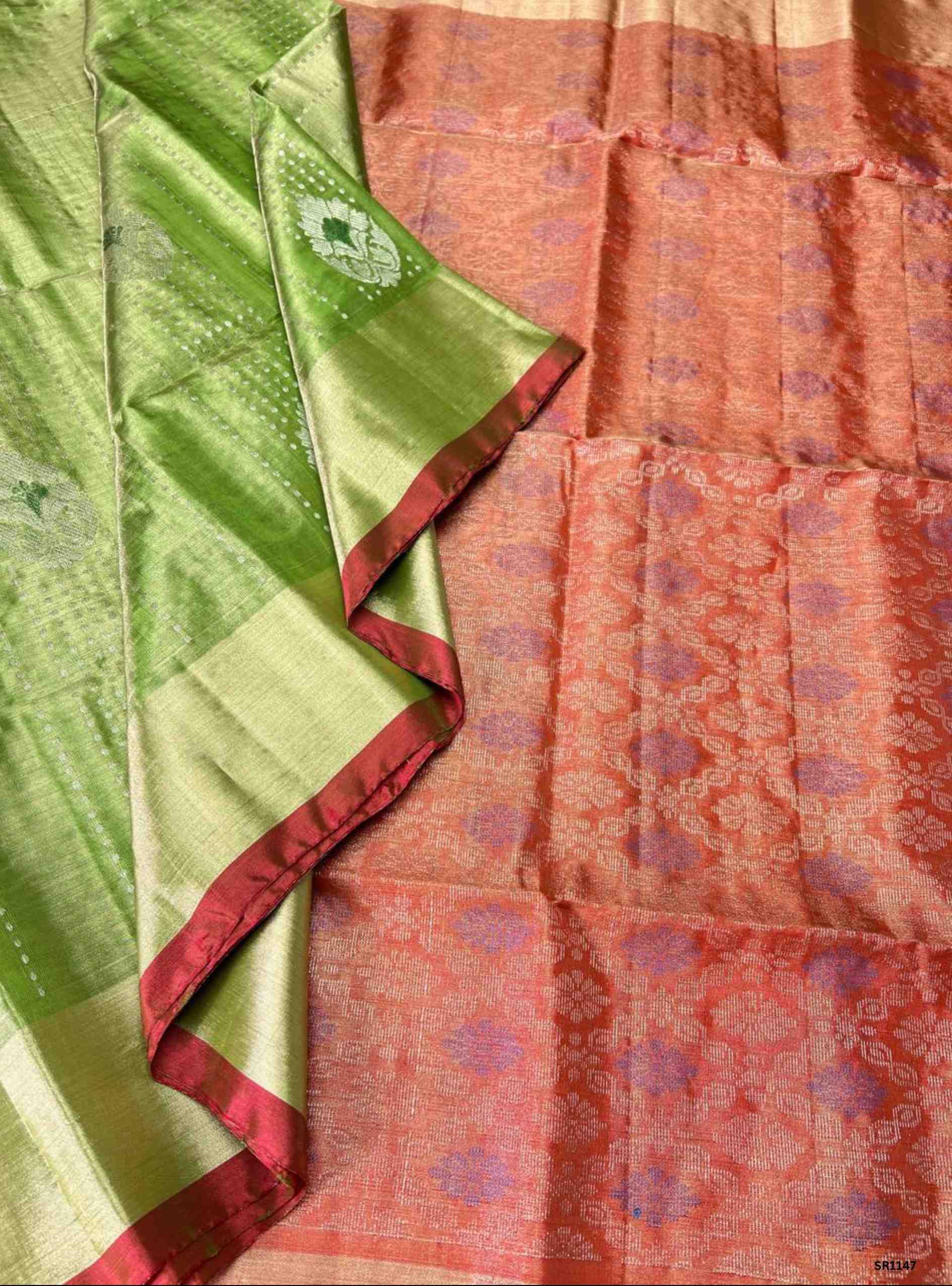 Elachi Green & Orange - Tissue Uppada Saree