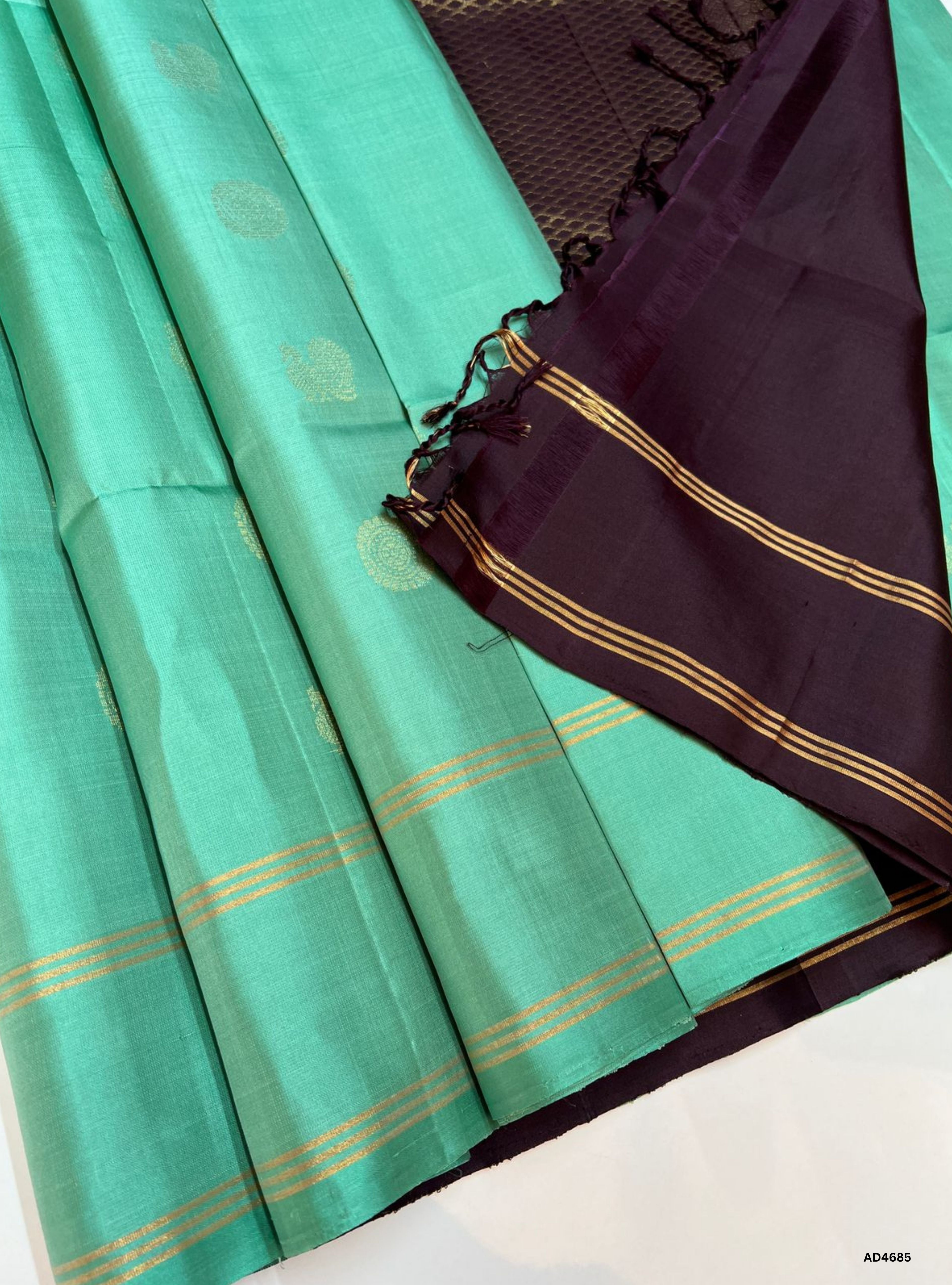 Seafoam Green & Coffee Brown - Soft Silk Saree