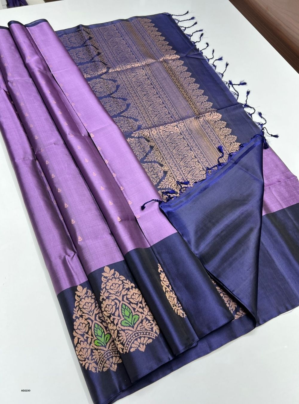 Lilac & Navy - Soft Silk Saree
