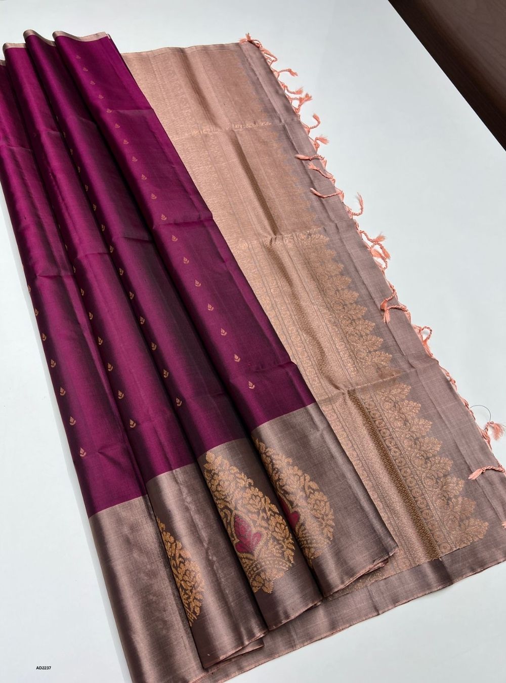 Wine & Bronze - Soft Silk Saree