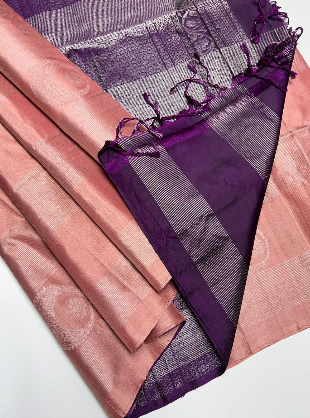 Cream Pink & Purple - Soft Silk Saree
