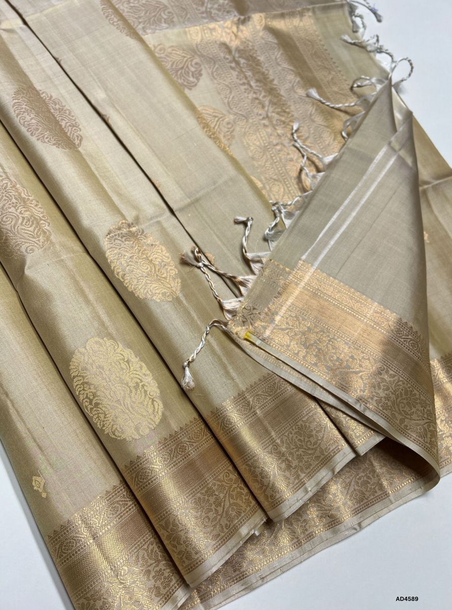 Beige - Kanchi Border Soft Silk Saree