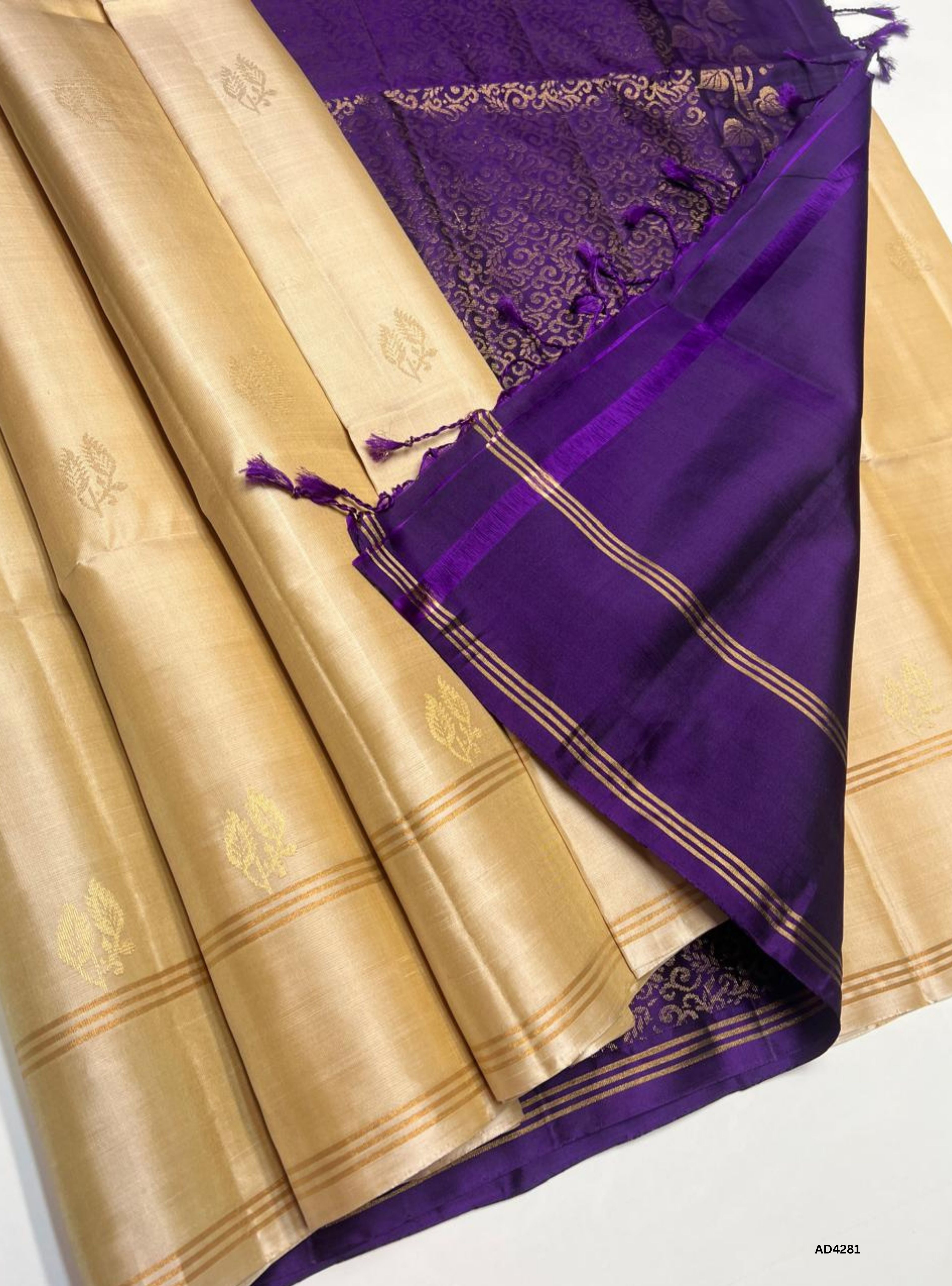 Half White & Purple - Soft Silk Saree