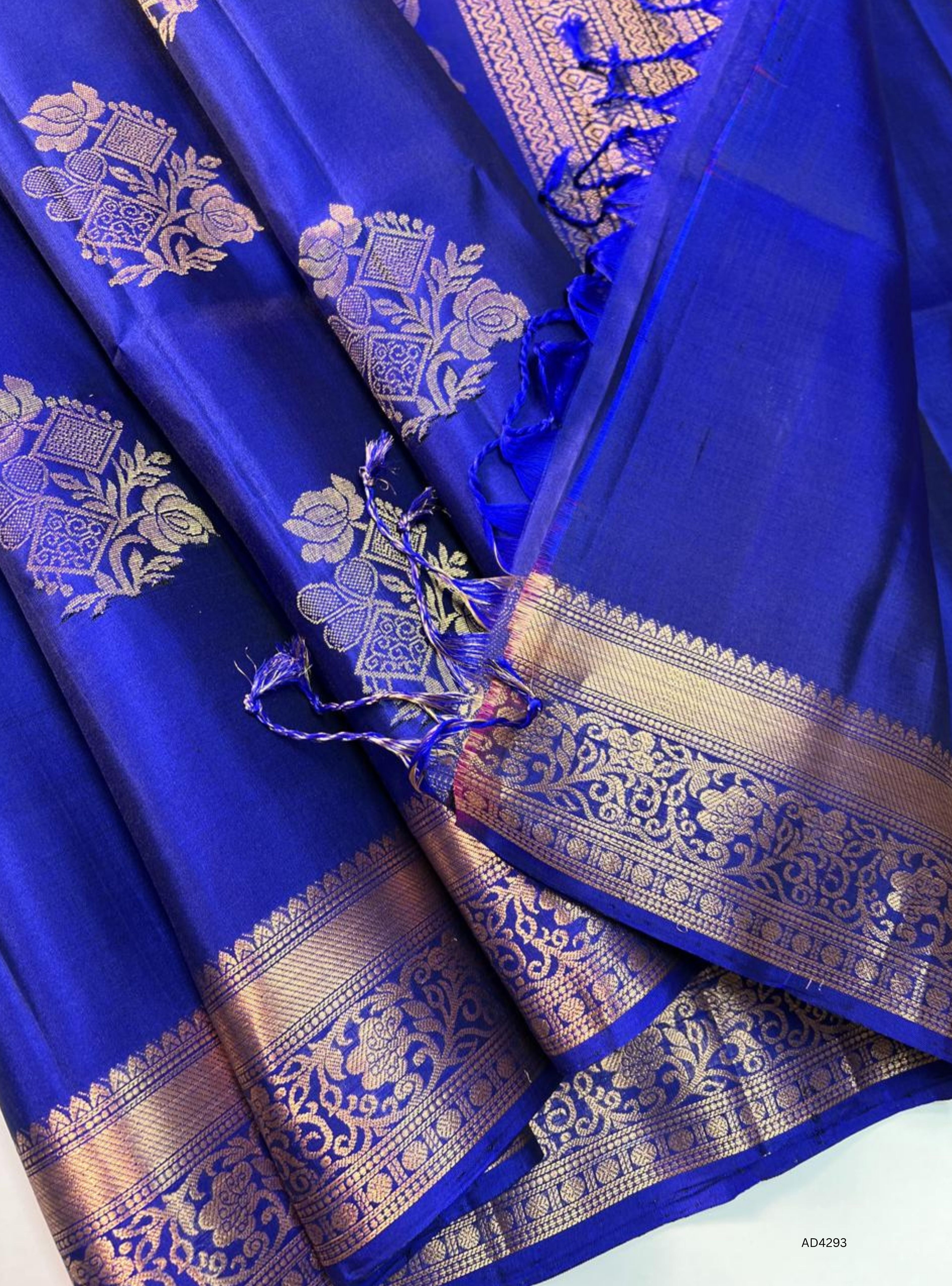 Royal Blue - Kanchi Border Soft Silk Saree Minor Damage