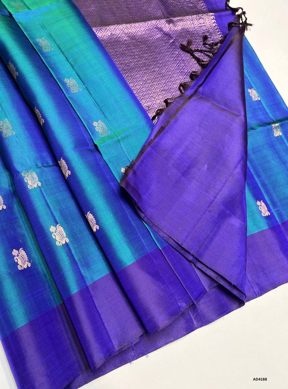 Peacock Blue & Purple - Soft Silk Saree Minor Damage