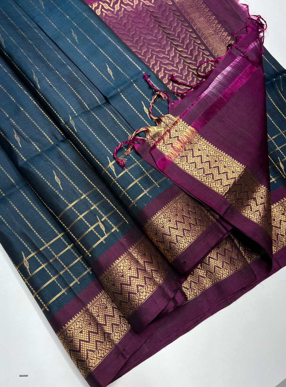 Peacock Green & Magenta - Soft Silk Saree