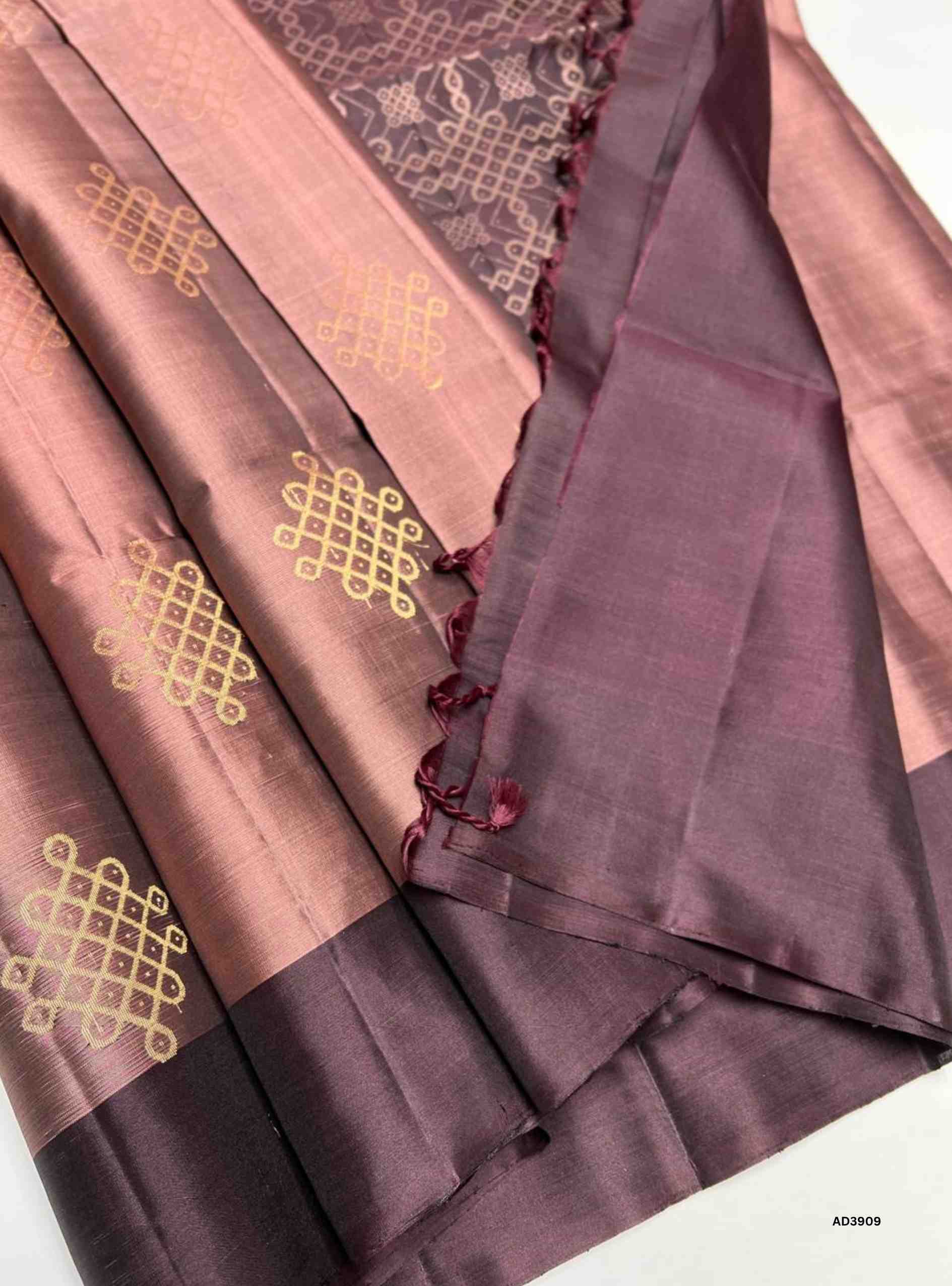 Coco & Coffee Brown - Kolam Soft Silk Saree