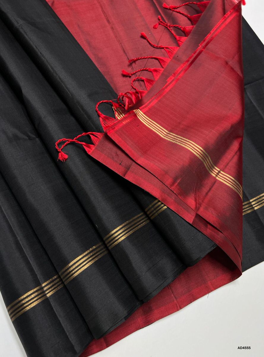 Black & Maroon - Soft Silk Saree
