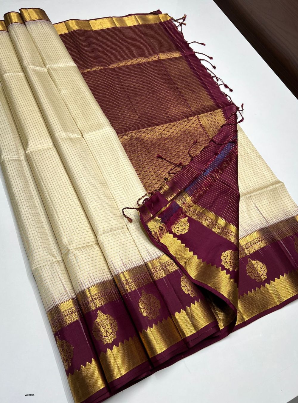 Half White & Magenta - Soft Silk Saree