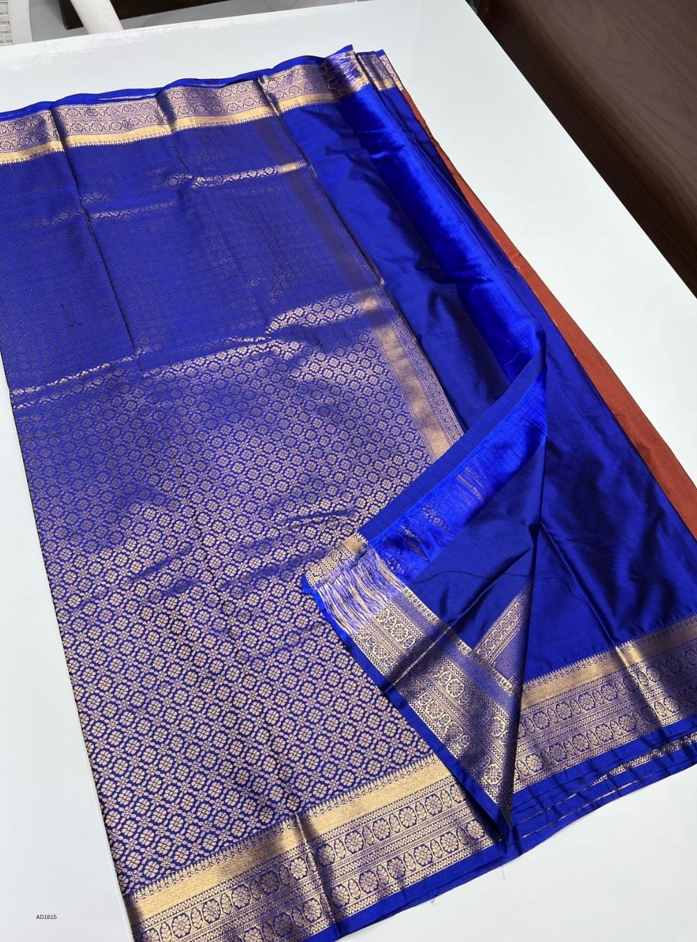 Brown & Royal Blue - Semi Silk Saree