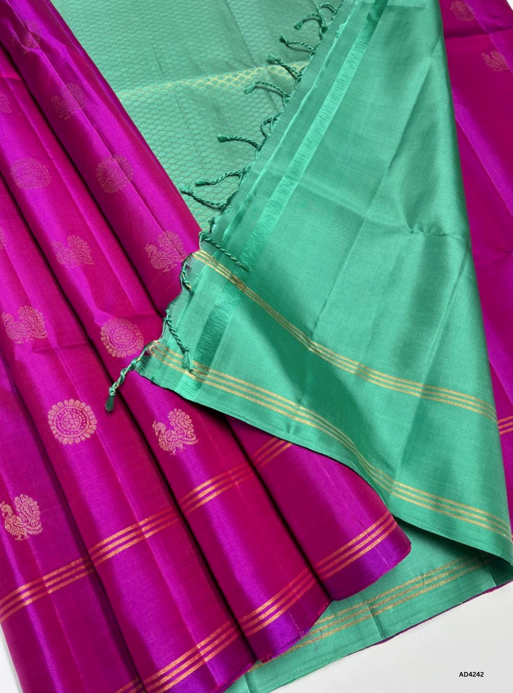 Pink & Rama Green - Soft Silk Saree