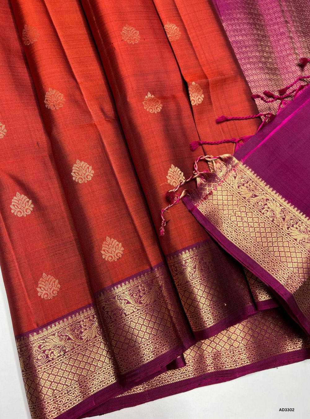 Rust Orange & Dark Magenta - Soft Silk Saree