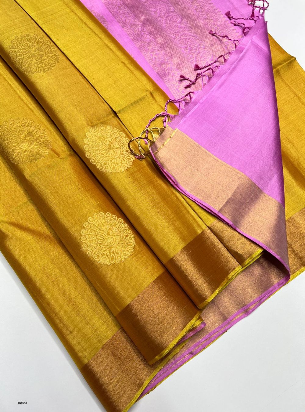 Gold & Baby Pink  - Soft Silk Saree
