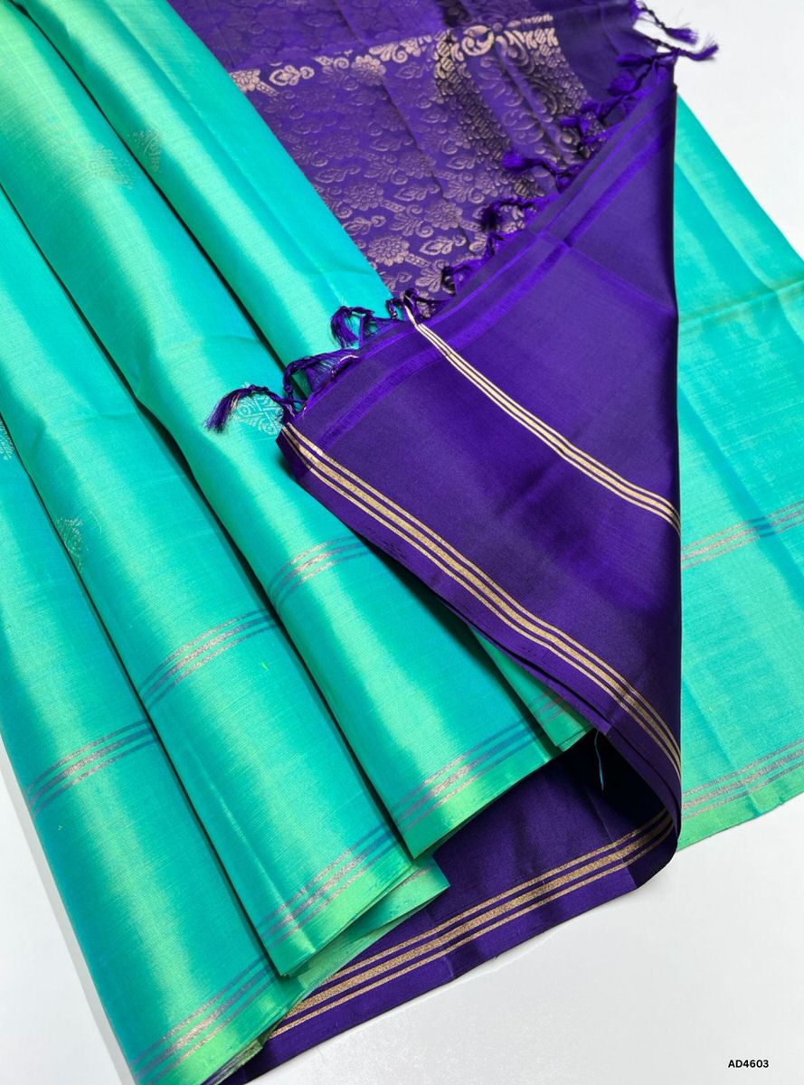 Turquoise & Purple - Soft Silk Saree