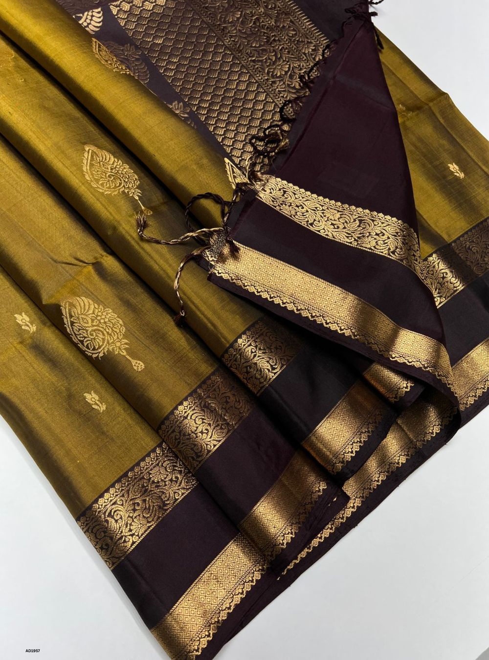 Olive Green & Coffee Brown - Soft Silk Saree