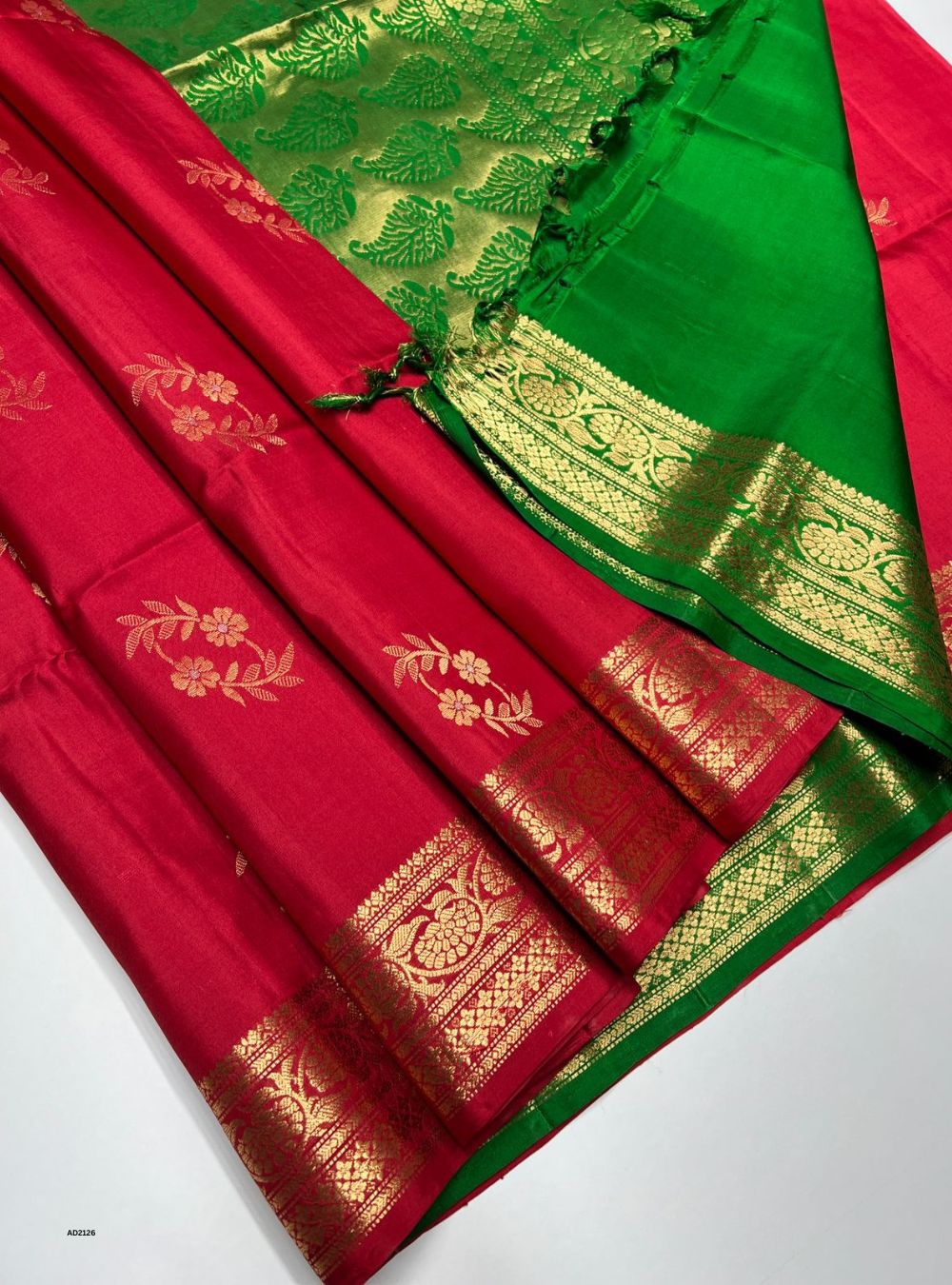 Green & Red - Soft Silk Saree