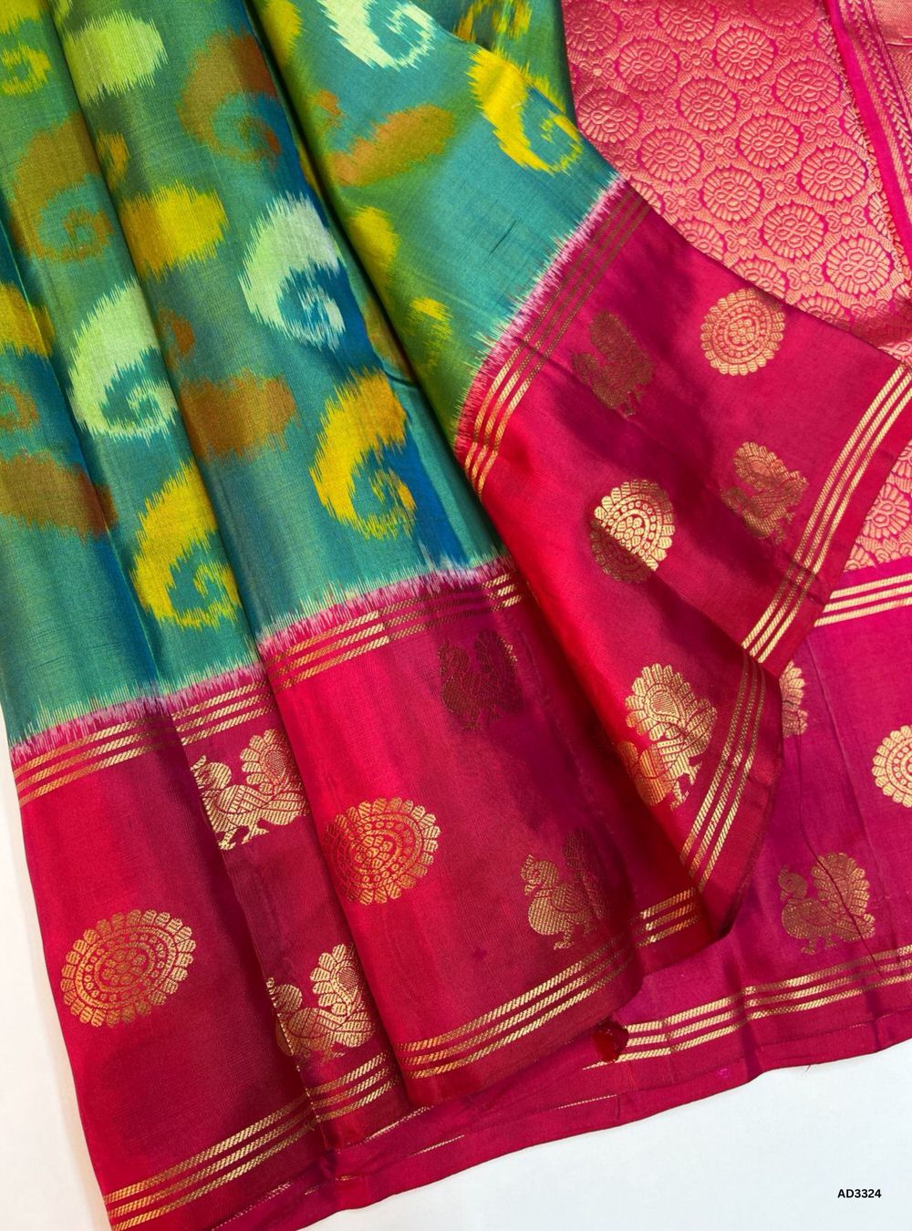 Green & Red - Soft Silk Saree
