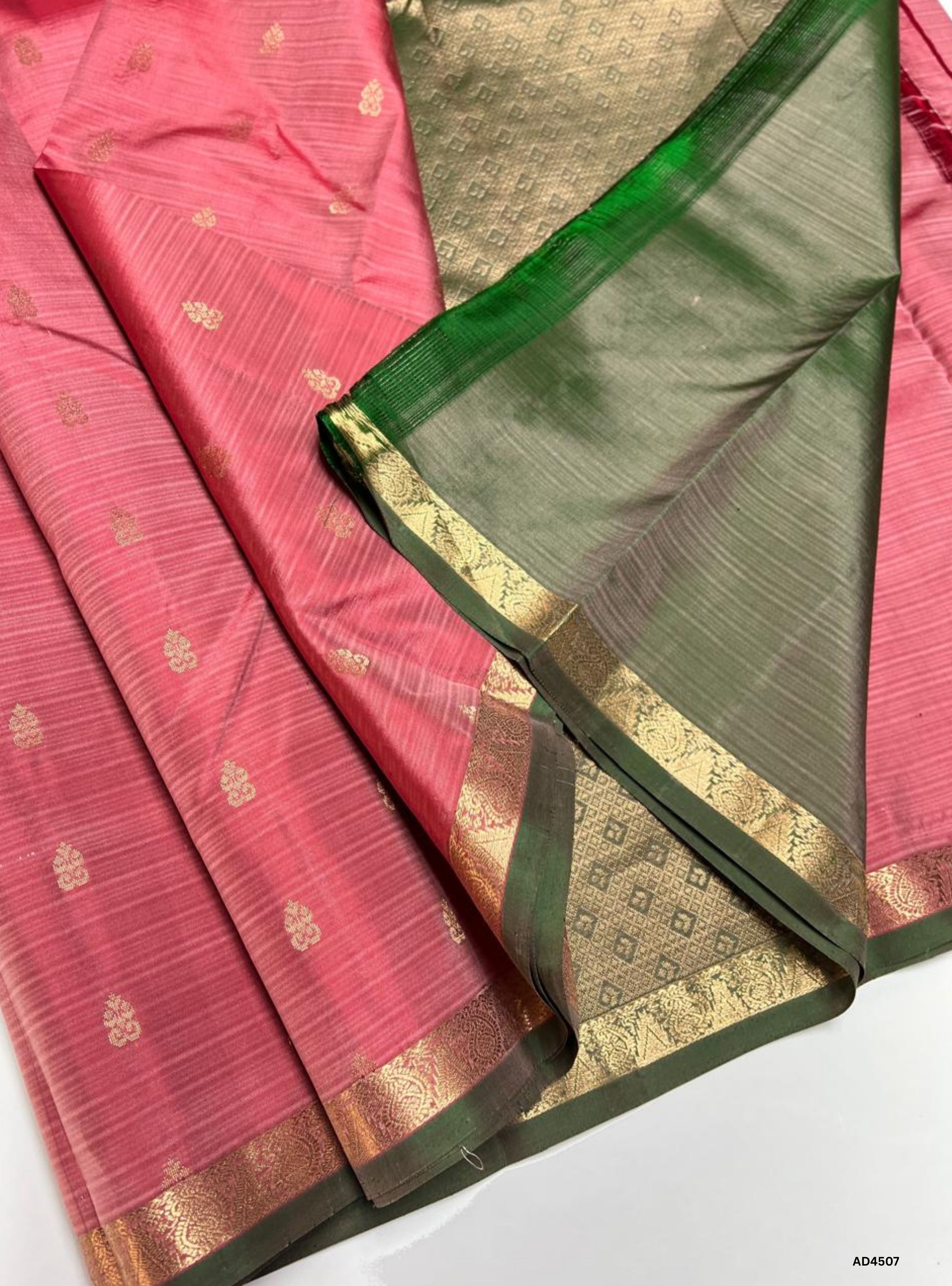Pink & Dual Tone Green - Soft Silk Saree