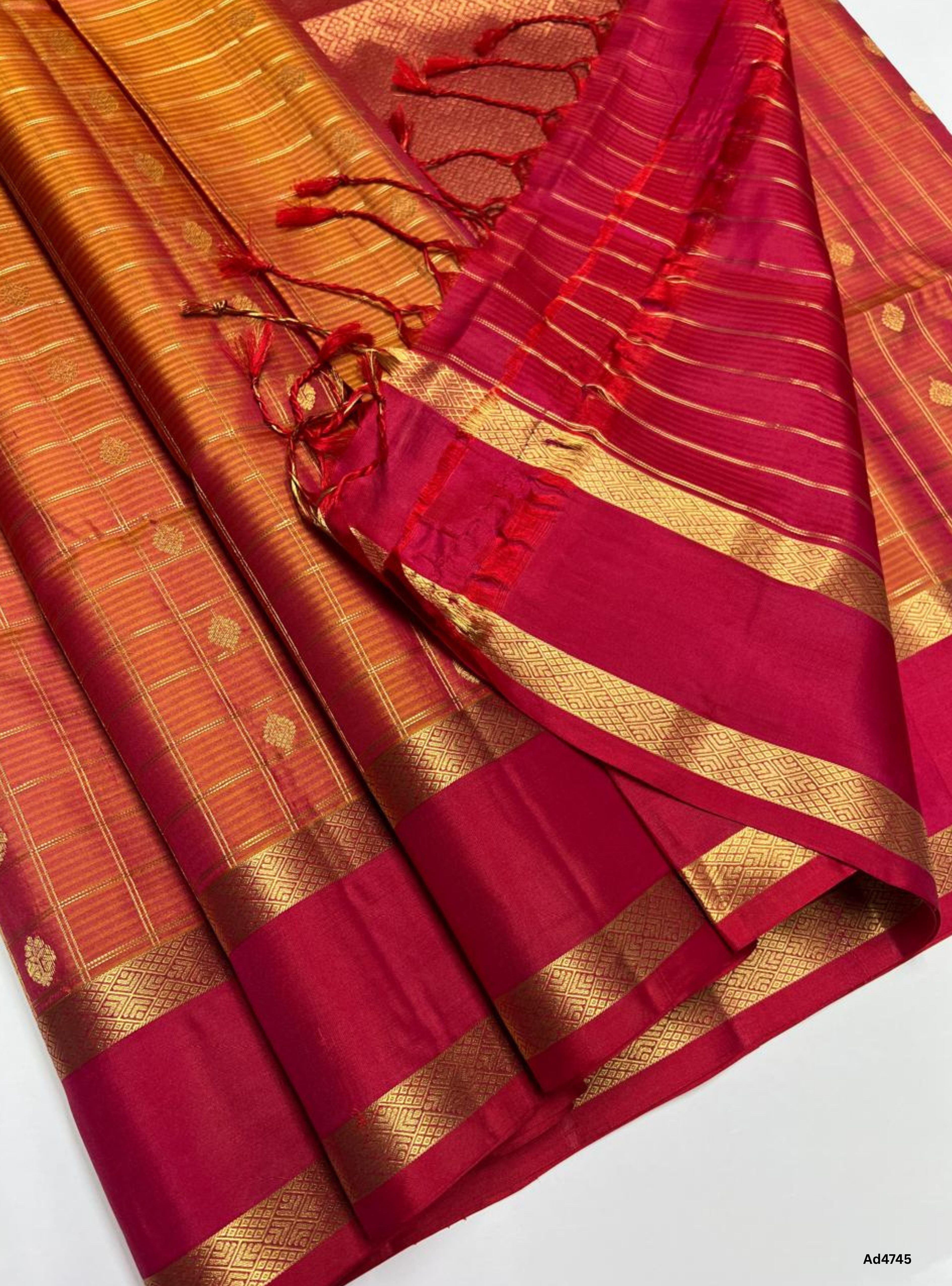 Dual Tone Orange & Redish Pink - Checkerd Retta Pet Soft Silk Saree
