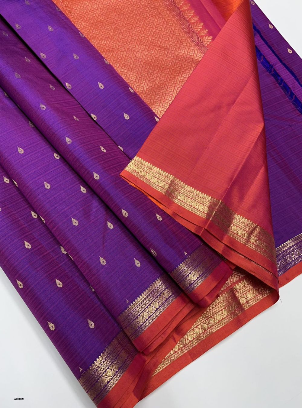 Purple & Orange - Soft Silk Saree