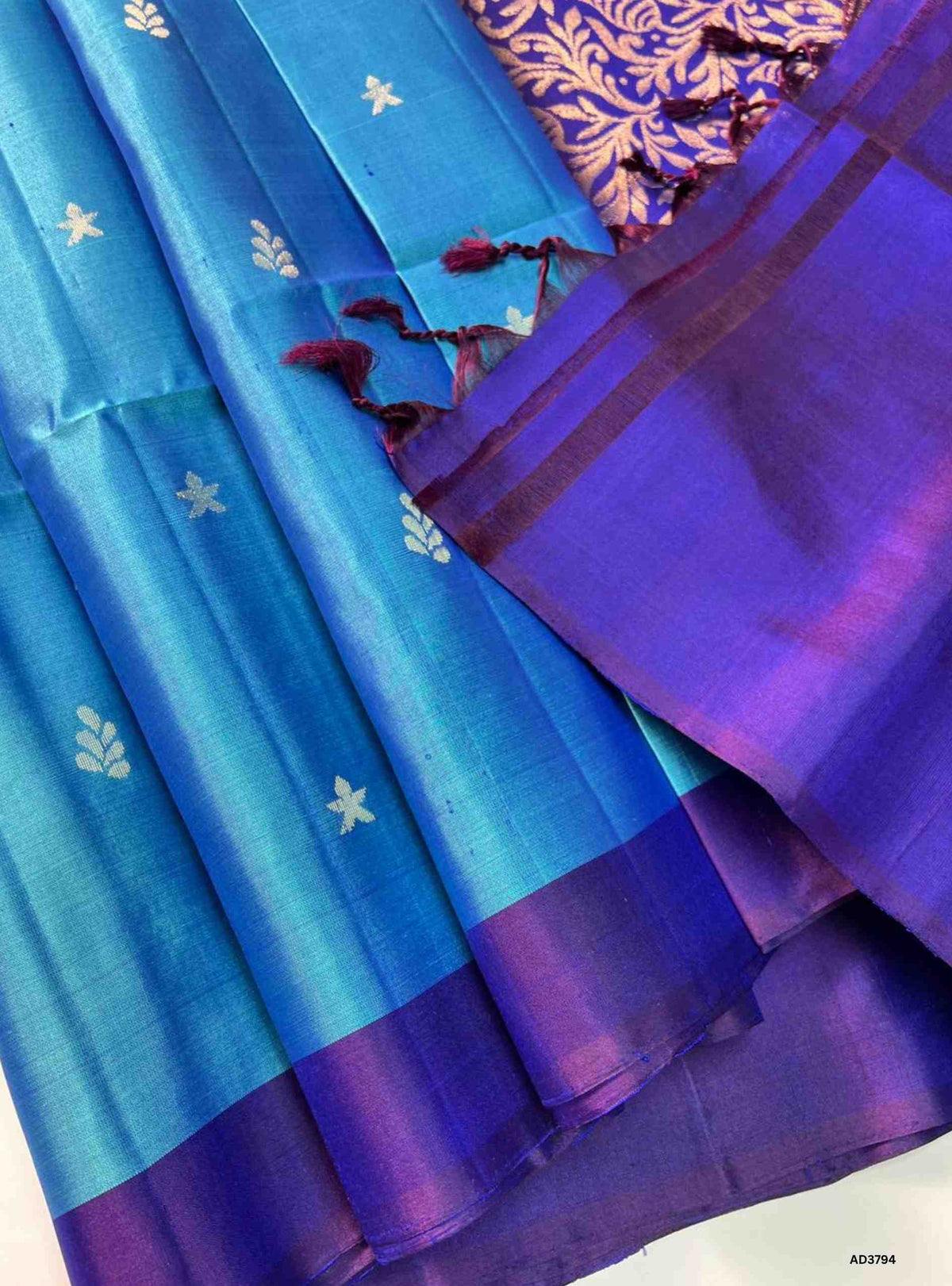 Dual Tone Blue - Purple - Soft Silk Saree