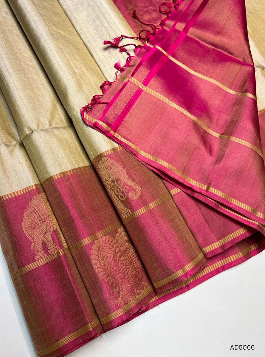 Ivory & Pink - Vairaoosi Fancy Border Soft Silk Saree