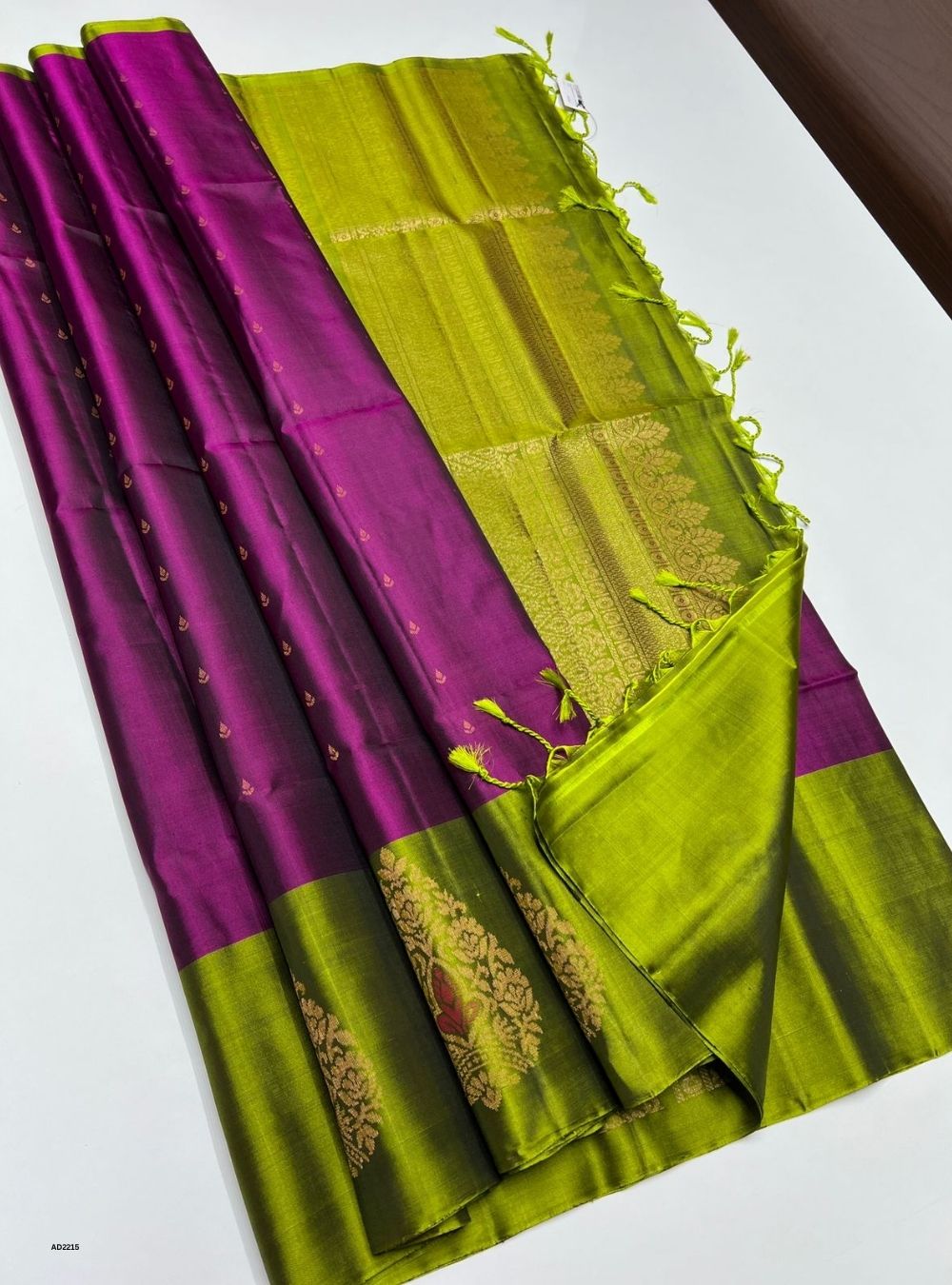 Plum & Parrot Green - Soft Silk Saree