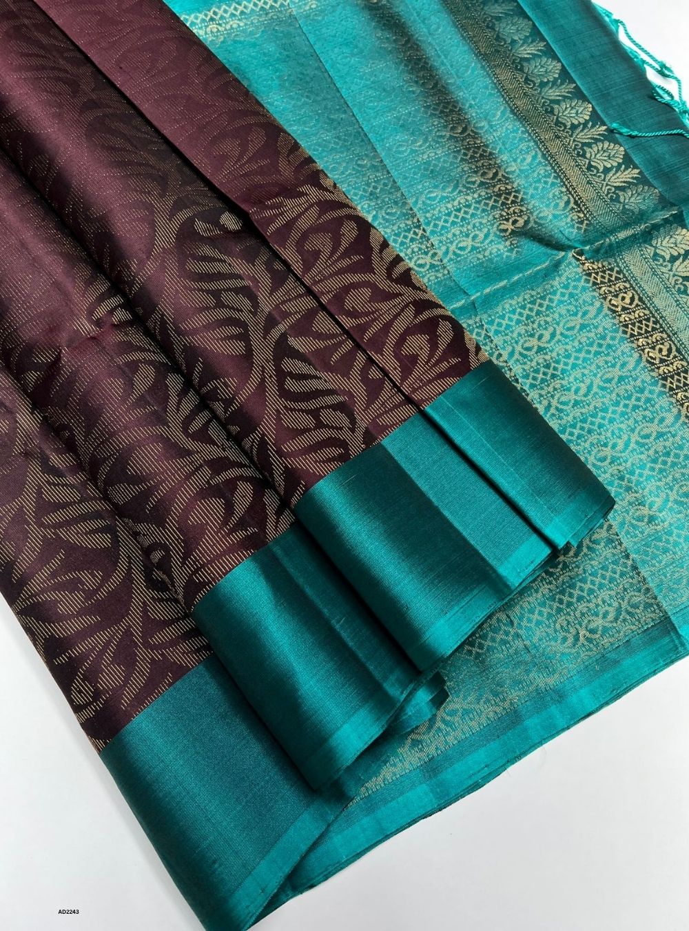 Brown & Mint Blue - Soft Silk Saree