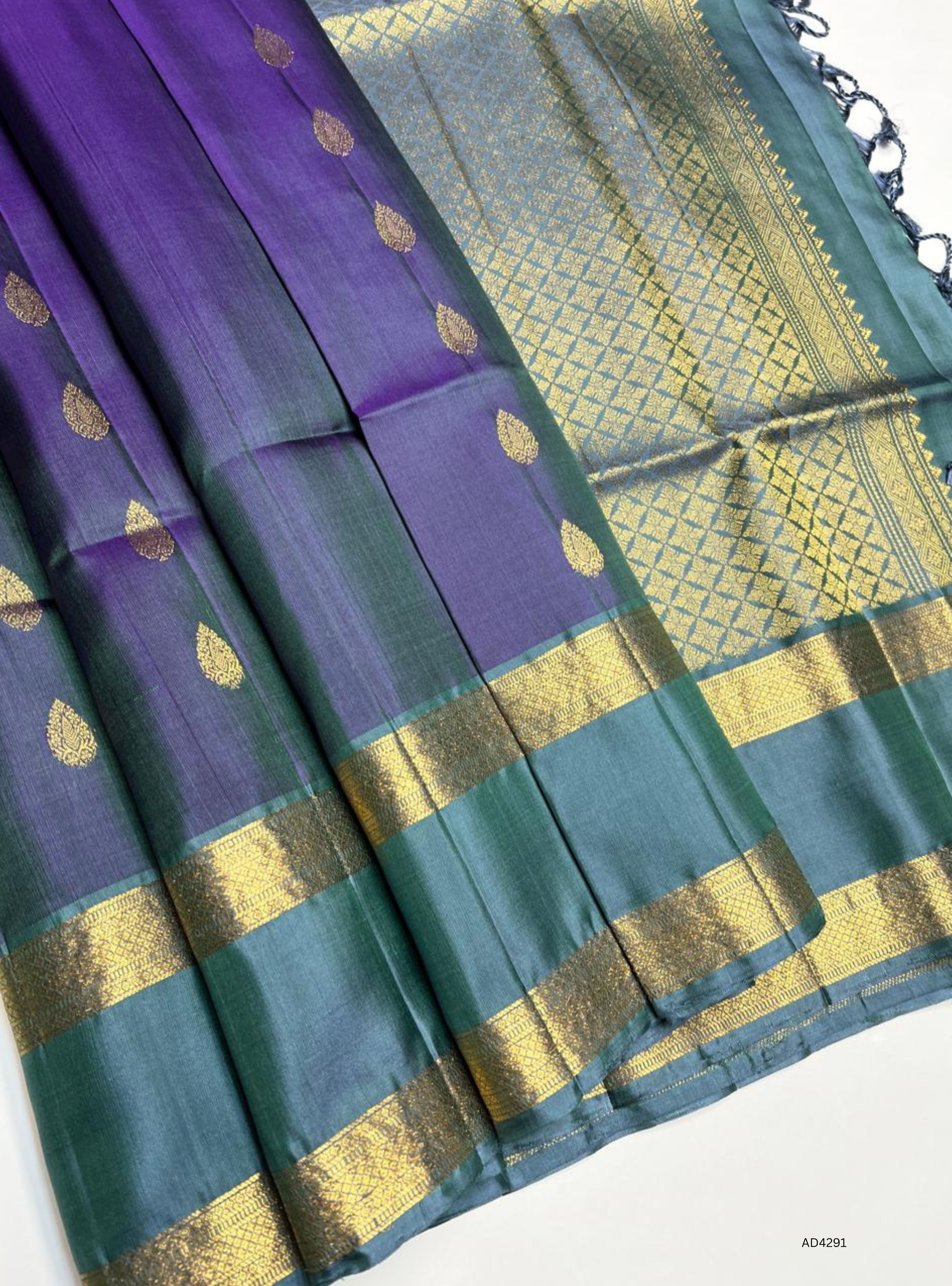 Navy Blue & Grey - Rettapet Sof Silk Saree Minor Damage