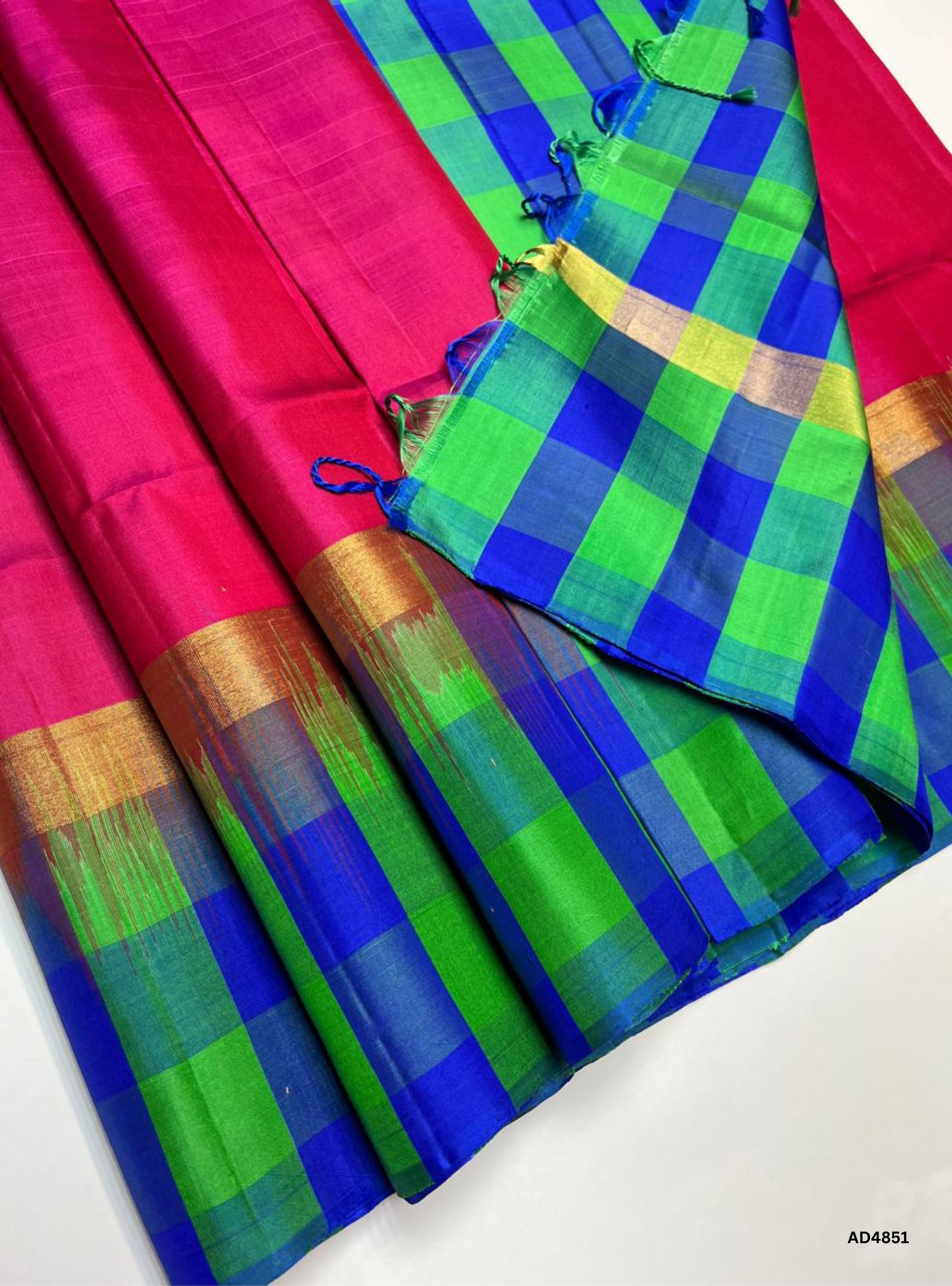 Rani Pink , Blue & Green - Pazhum Pazhamum Soft Silk Saree