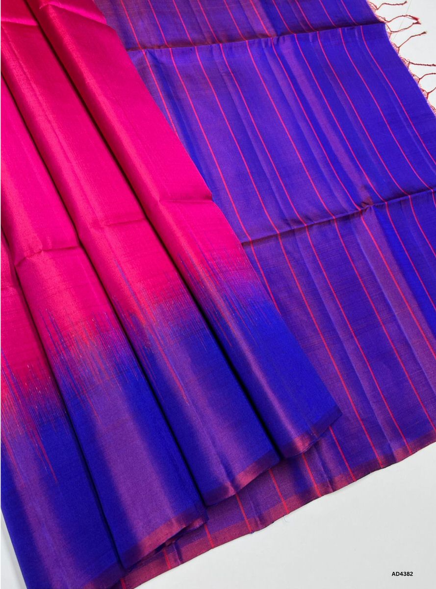 Rani Pink & Purple - Contrast Plain Soft Silk Saree