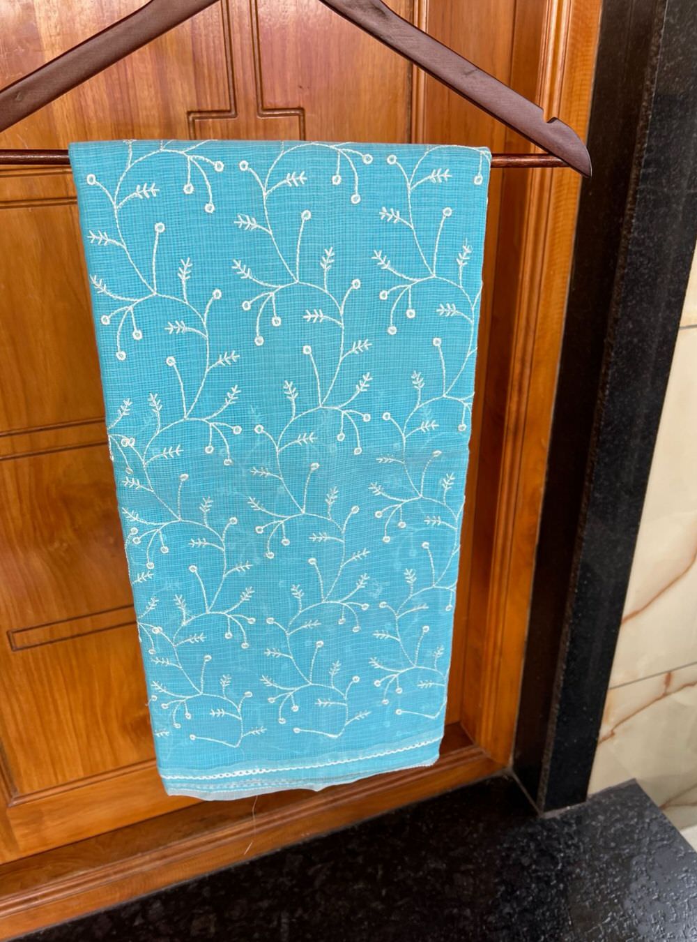 Sky Blue - Embroidered Pure Kota Cotton Saree