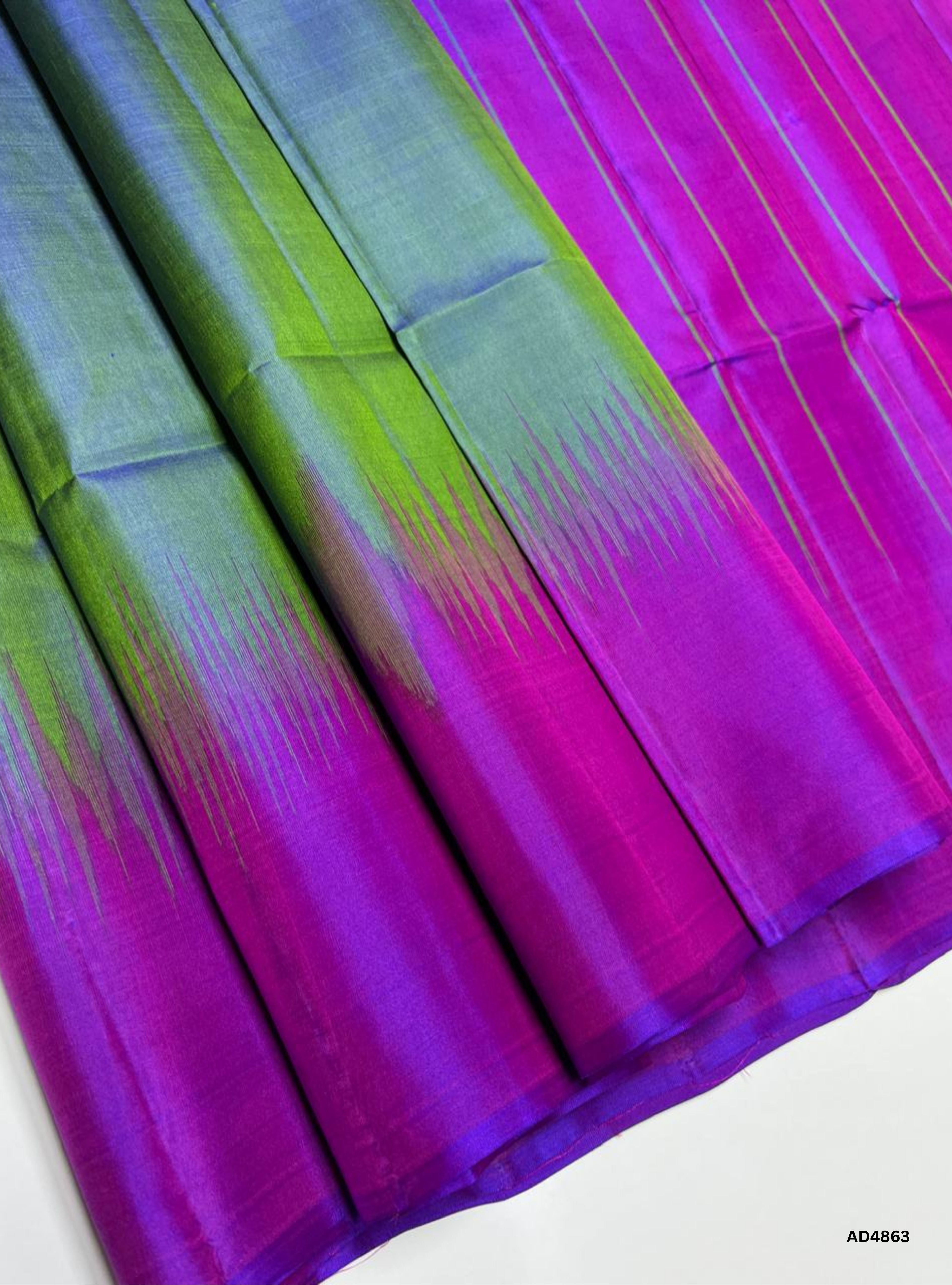 Sea Green & Purple - Plain Contrast Soft Silk Saree