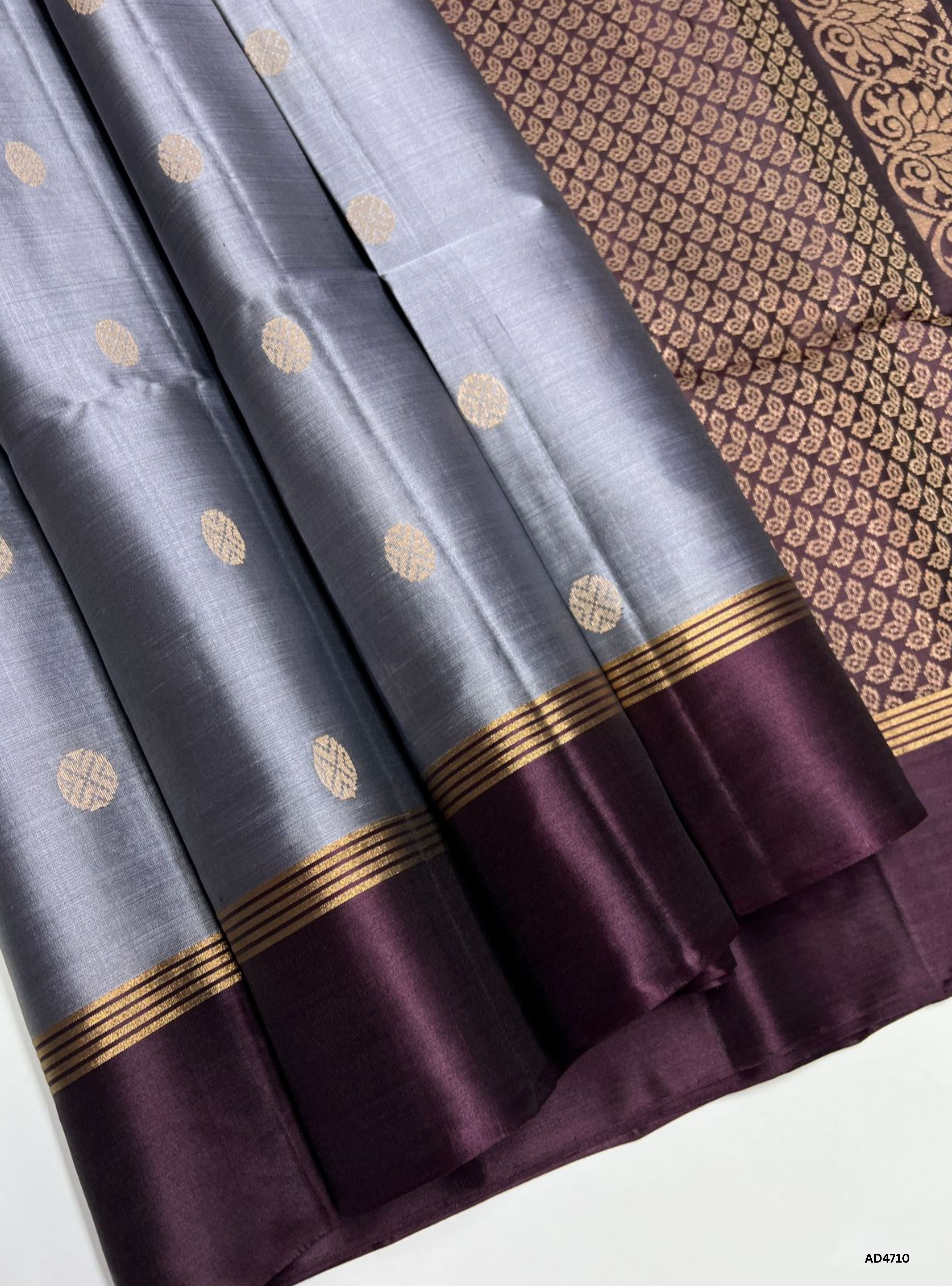 Grey & Burgundy - Soft Silk Saree