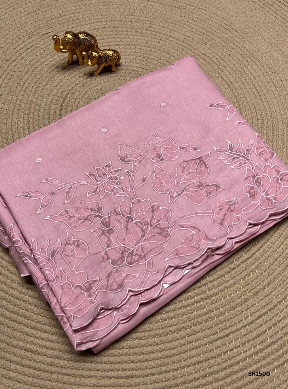 Pink - Applique Semi Tussar Saree