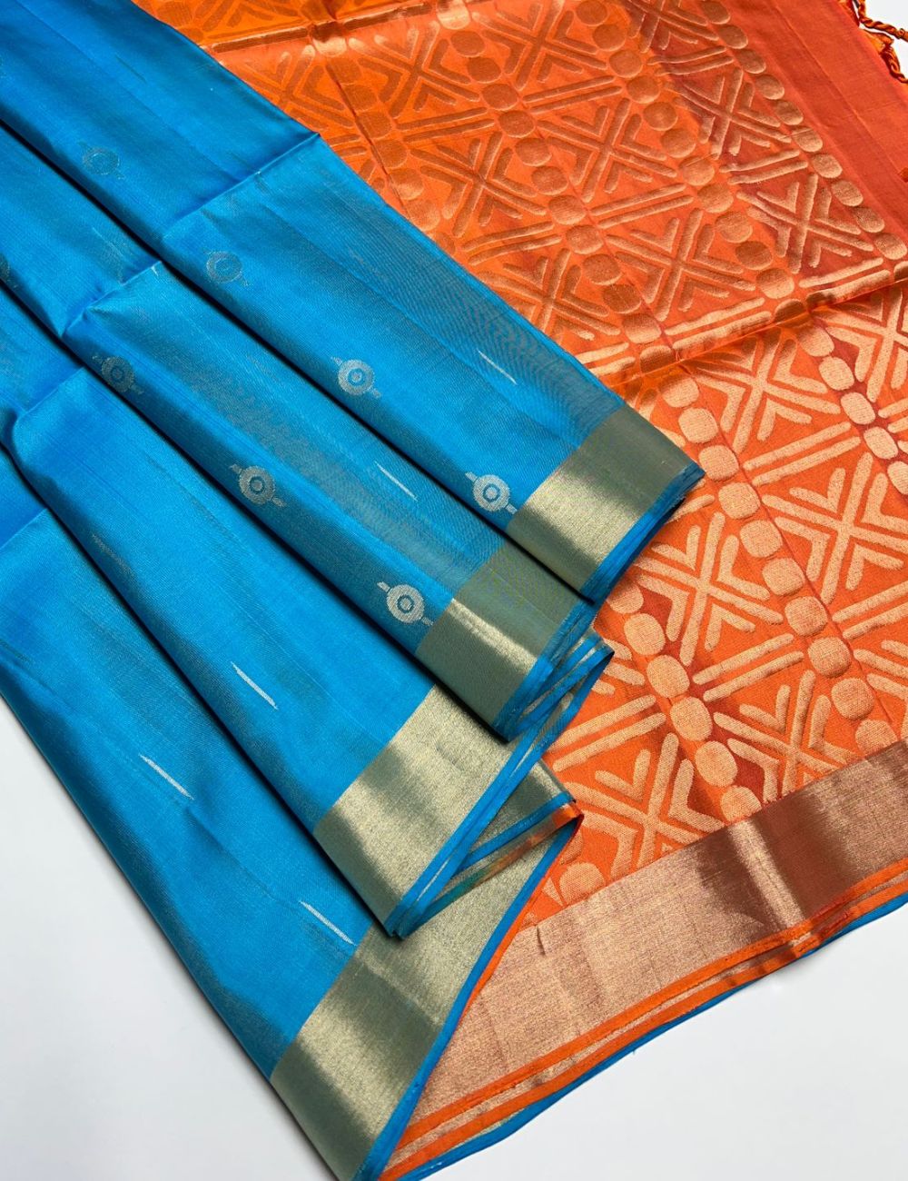 Blue & Orange - Soft Silk Saree