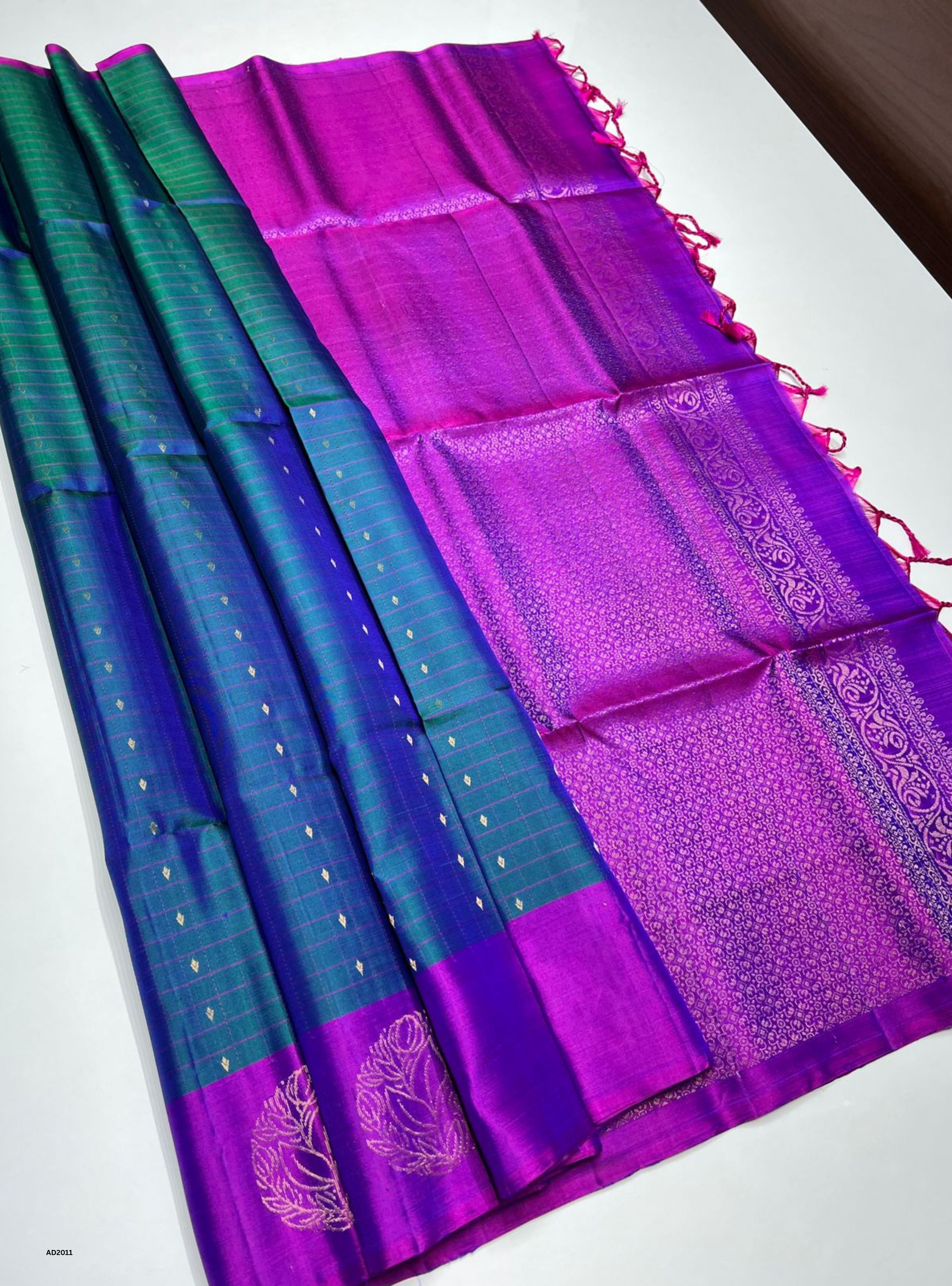 Peacock Blue & Purple - Soft Silk Saree