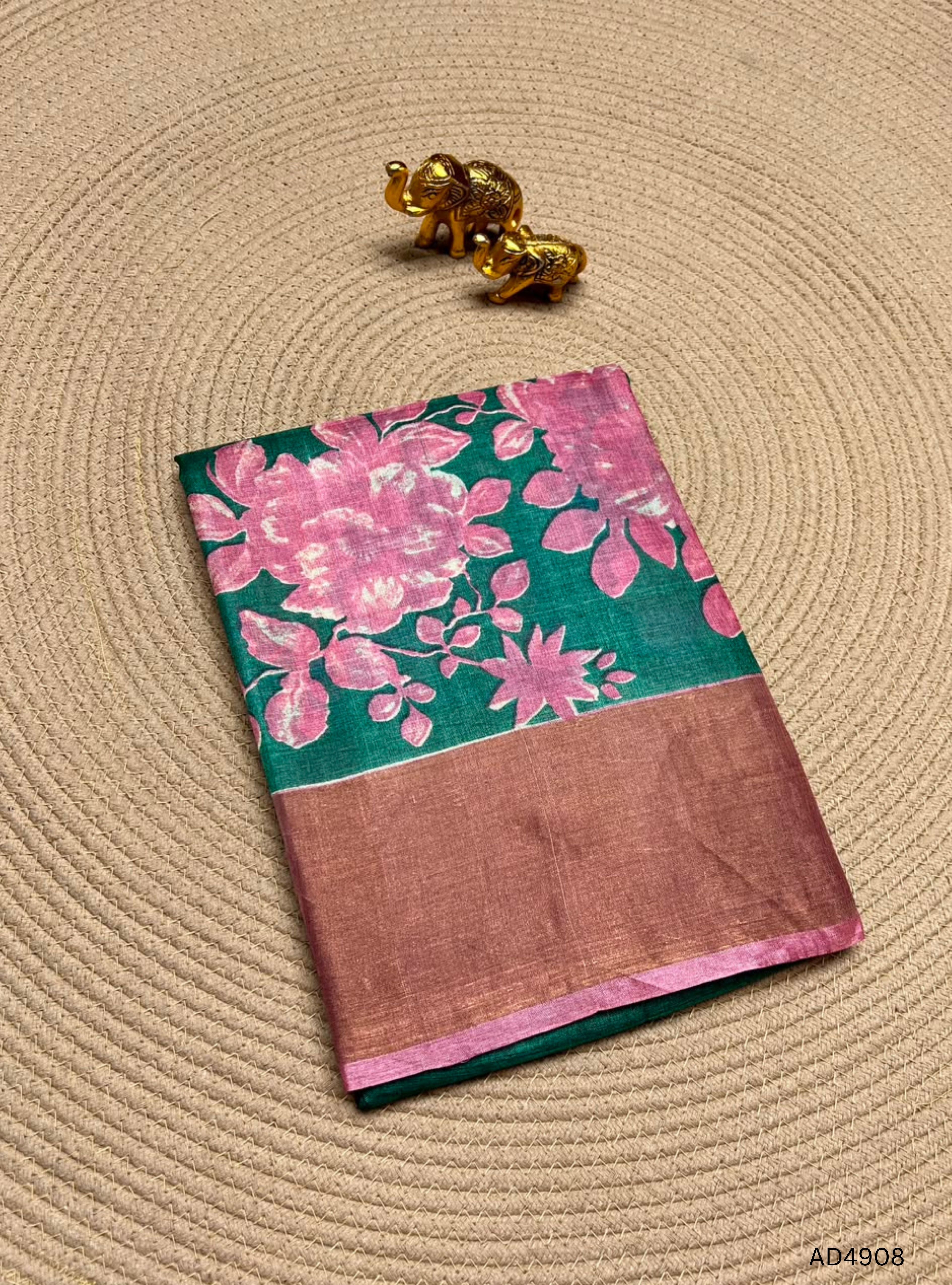 Emeraled Green & Pink - Pure Desi Tussar Saree