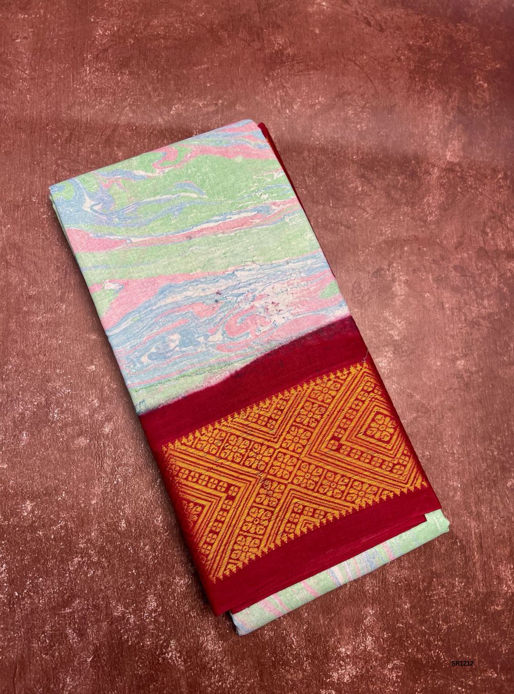 Green & Red - Marble Print Chungudi Cotton