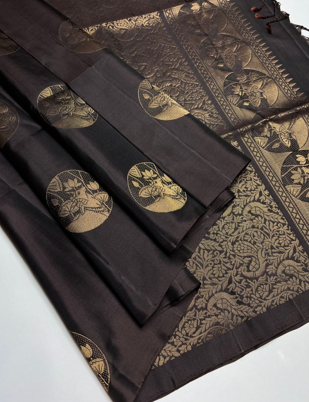 Dark Coffee Brown - Soft Silk Saree