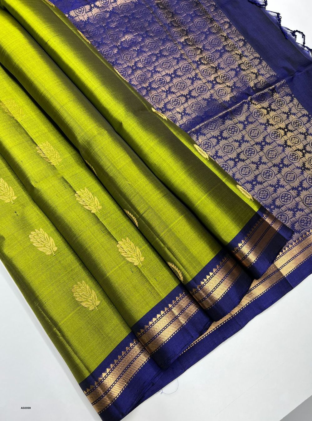 Parrot Green & Navy - Soft Silk Saree