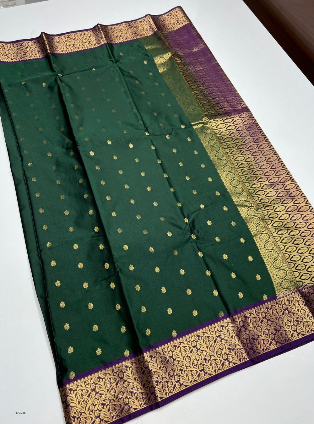Bottle Green & Purple - Semi Silk Saree