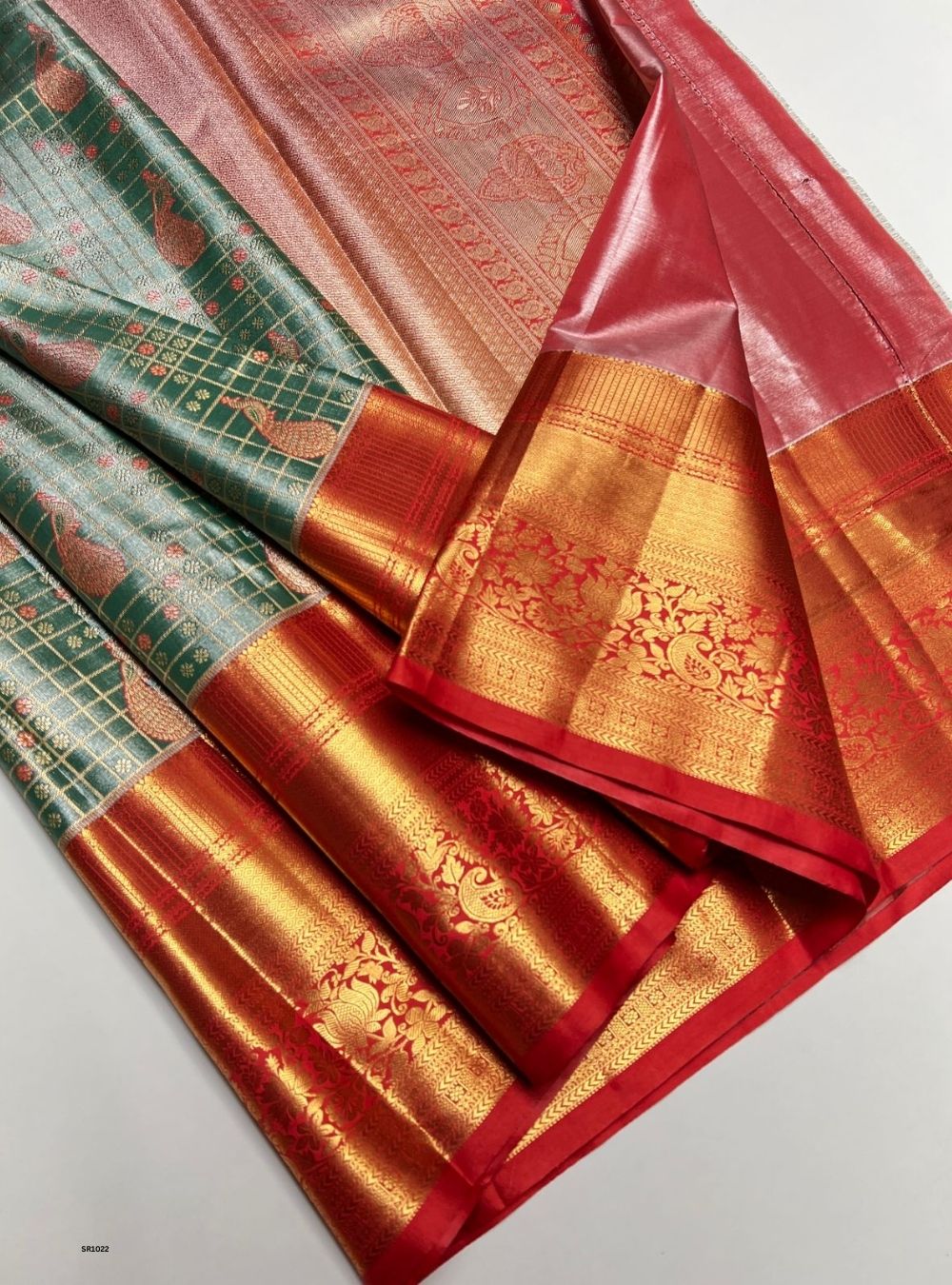 Green & Red - Semi Kanjeevaram Saree